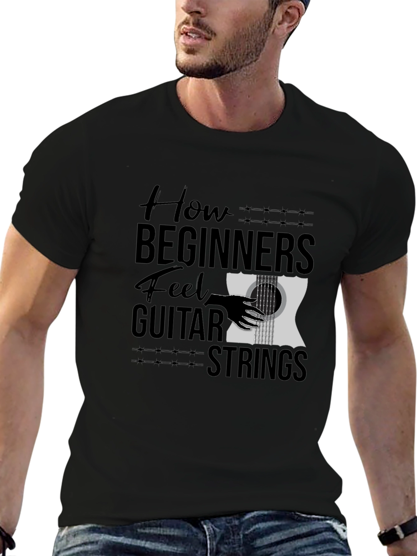 How Beginners Feel Guitar Strings Funny Black T-Shirt