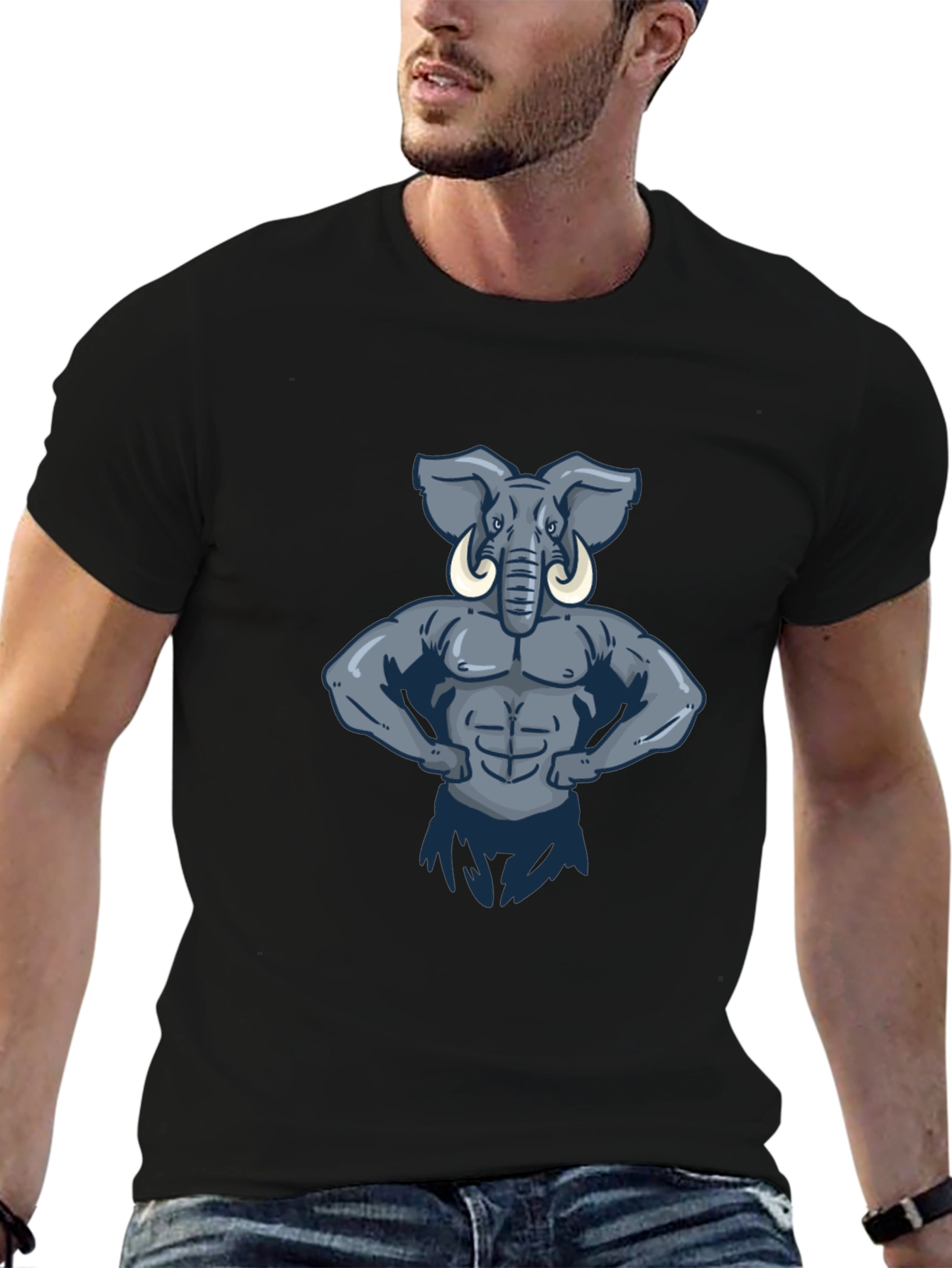 Muscular Elephant Graphic Tee - Black