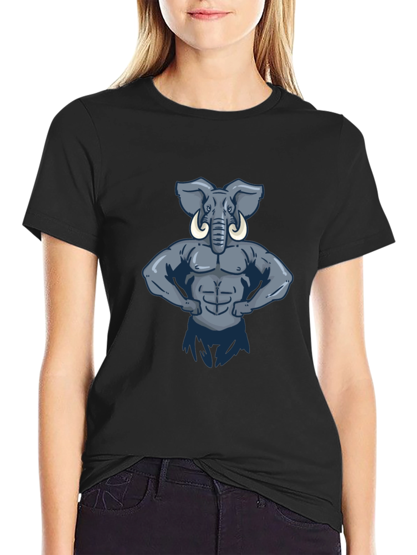 Muscular Elephant Graphic Tee - Black