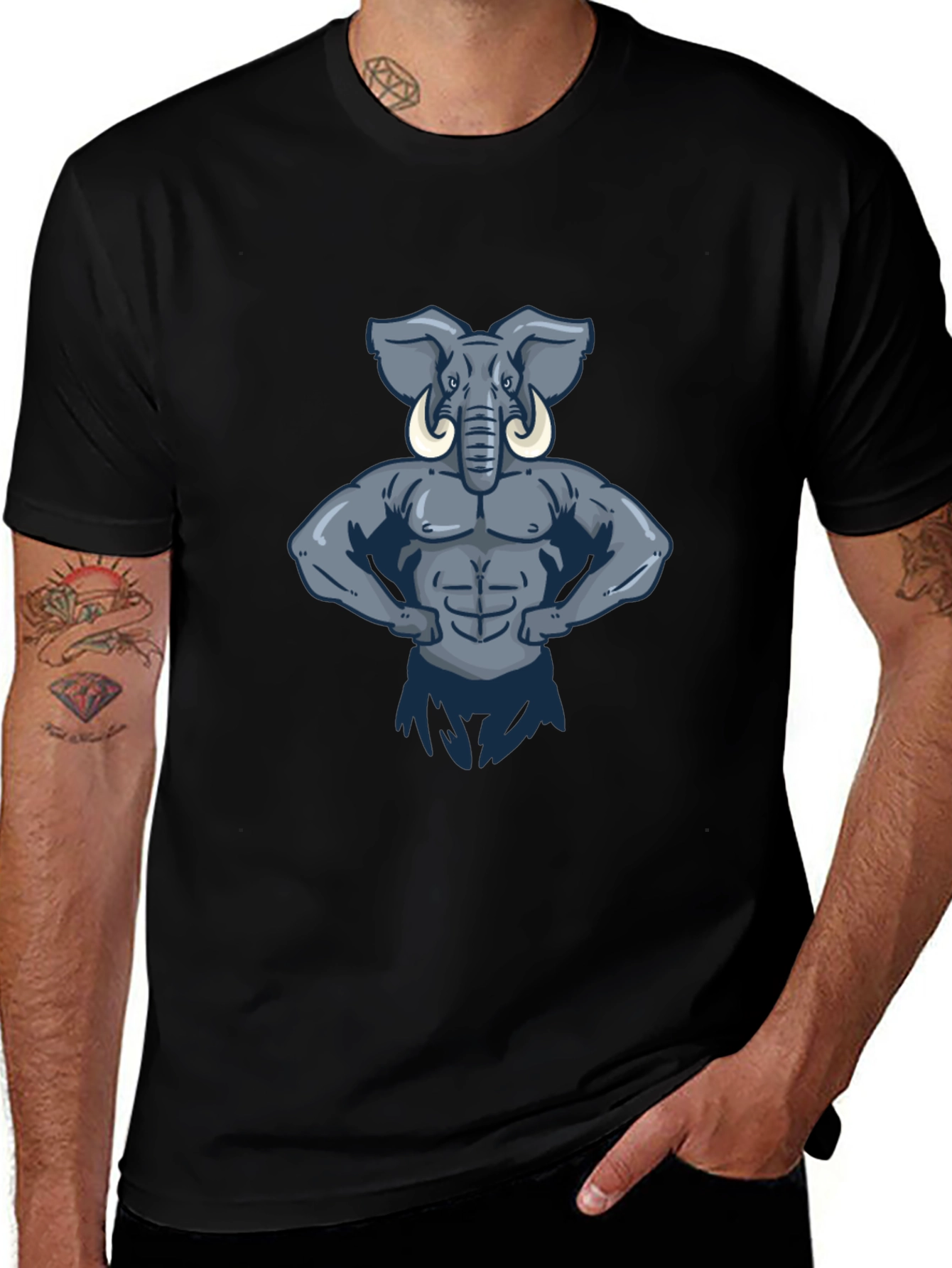 Muscular Elephant Graphic Tee - Black
