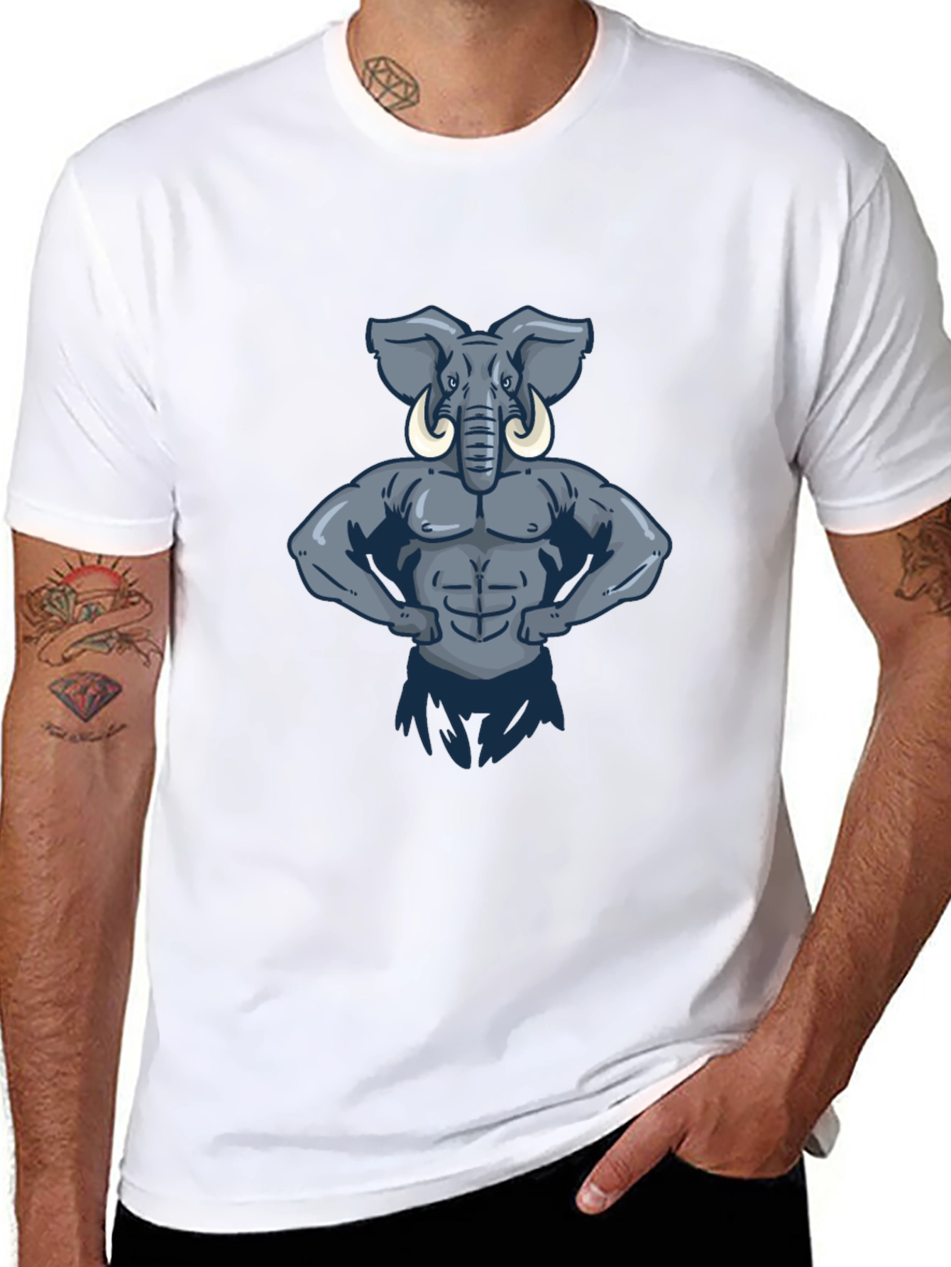 Muscular Elephant Graphic Tee - Black