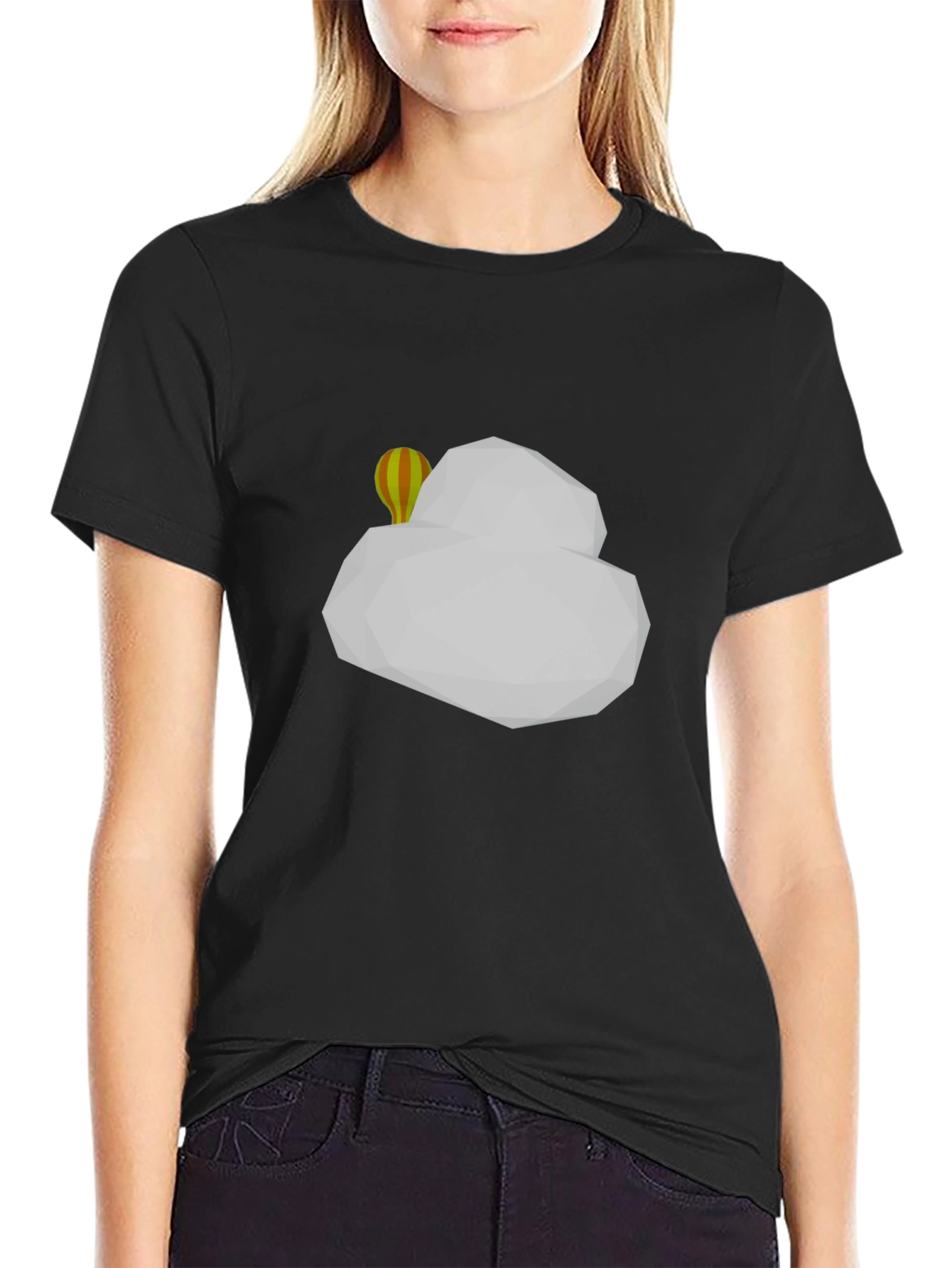 Geometric Cloud & Balloon Black T-Shirt