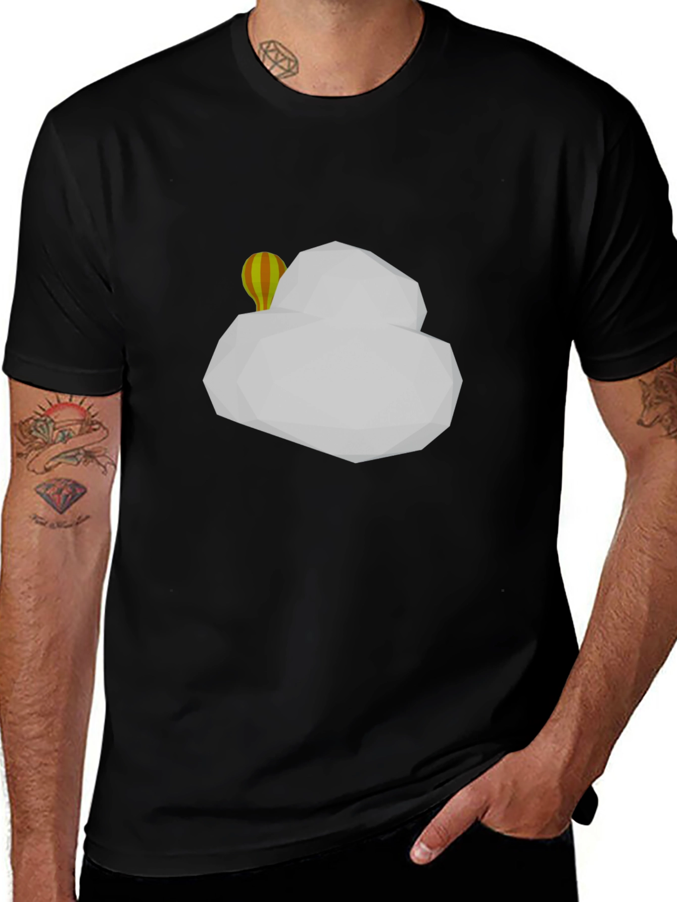 Geometric Cloud & Balloon Black T-Shirt