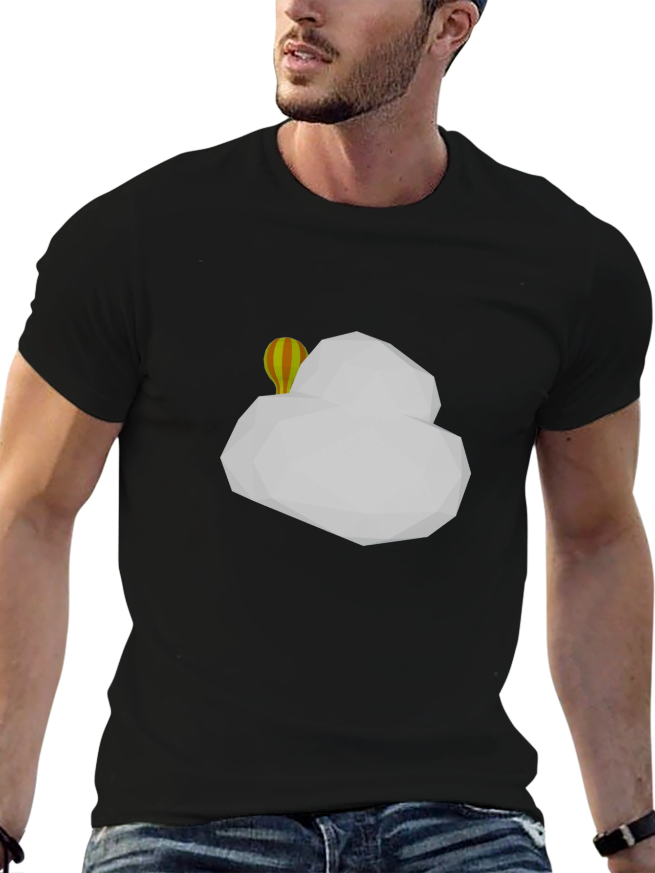 Geometric Cloud & Balloon Black T-Shirt