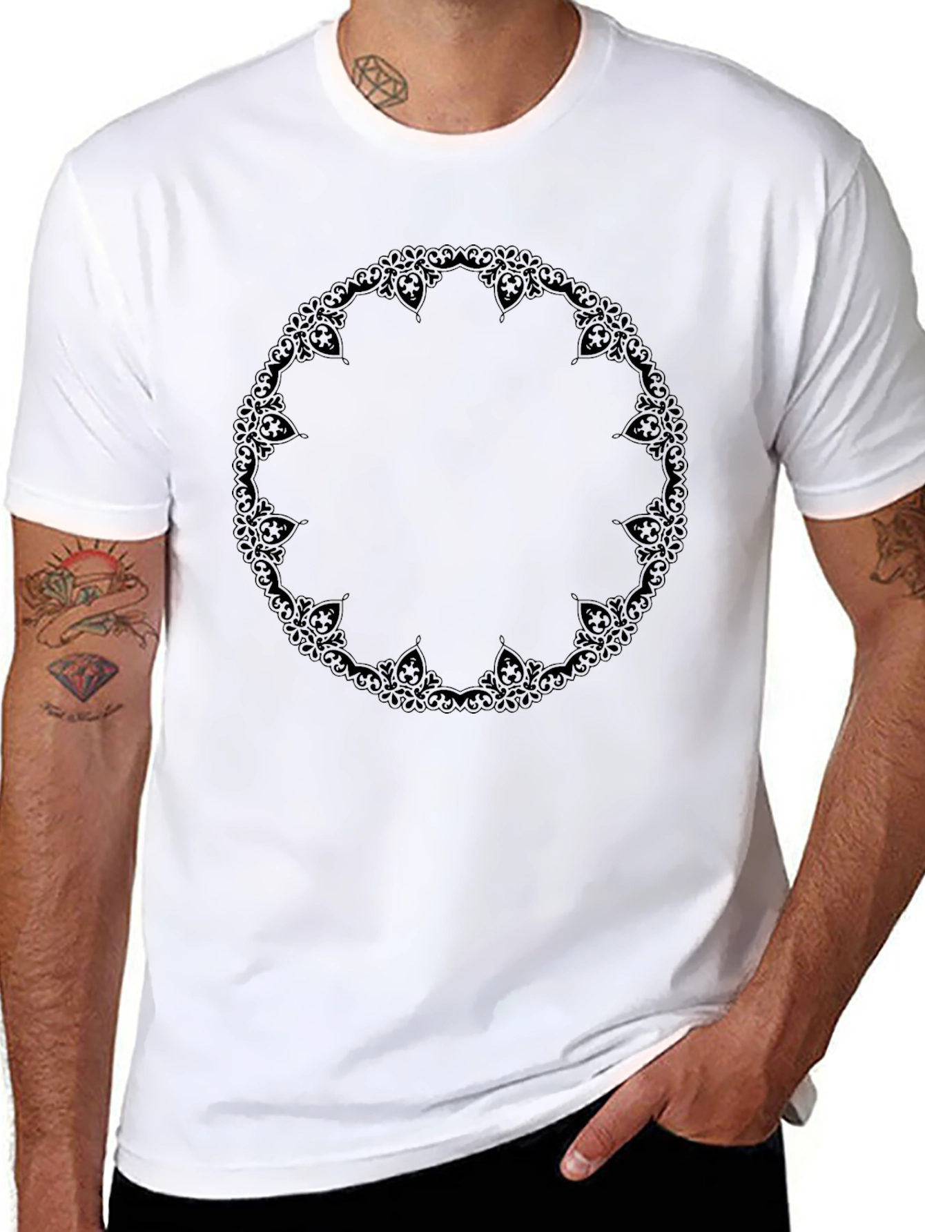 Mens Black T-Shirt with Ornamental Mandala Design