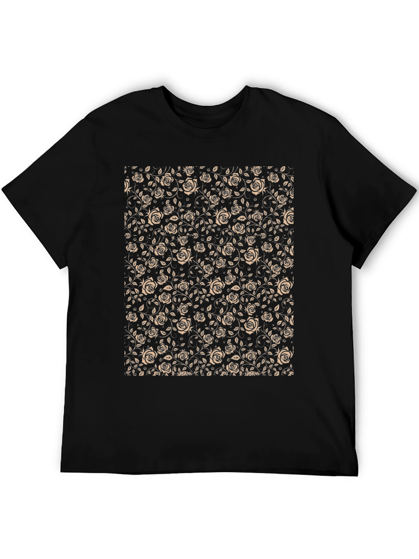 Floral Rose Print Black T-Shirt