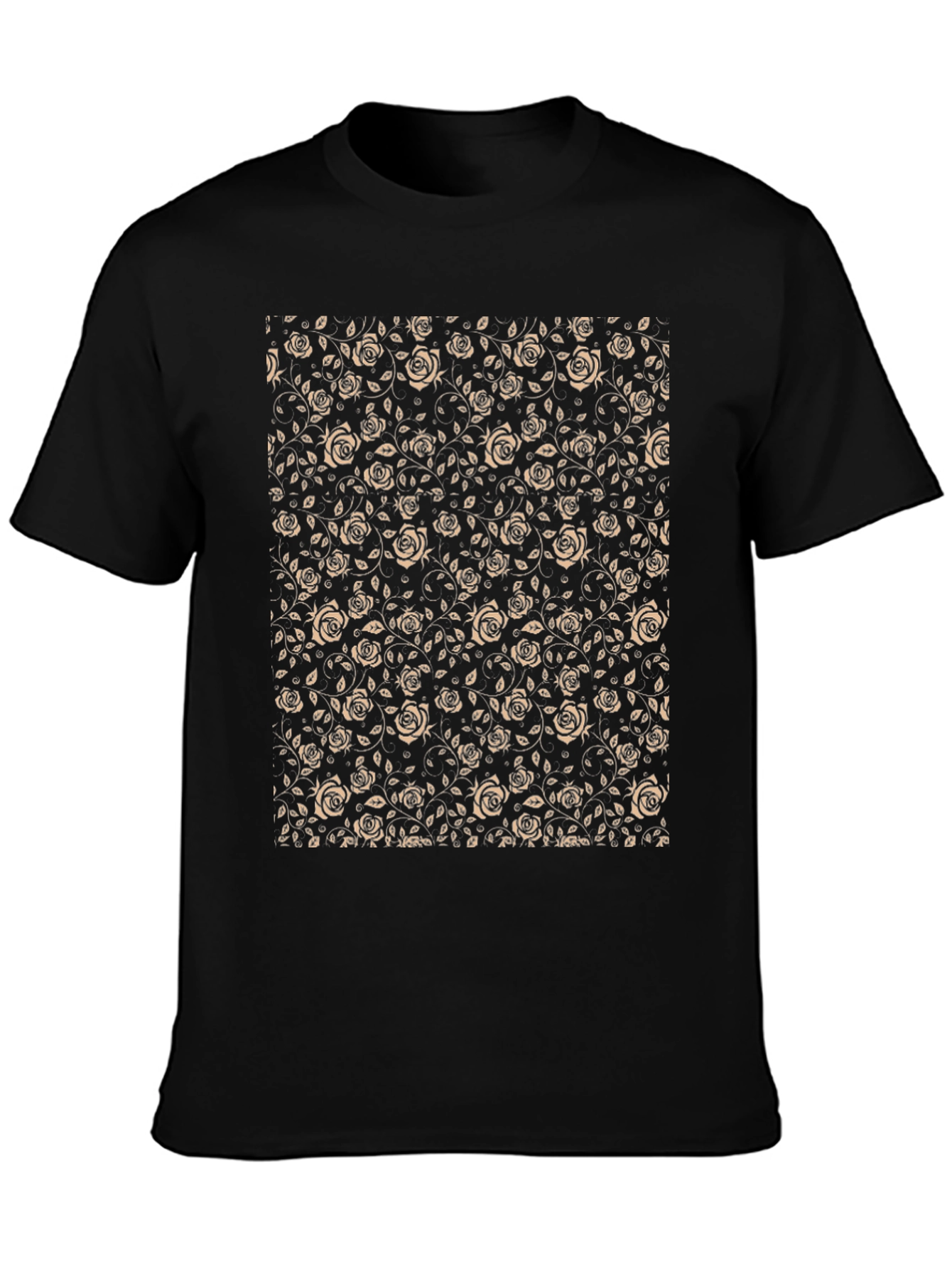 Floral Rose Print Black T-Shirt