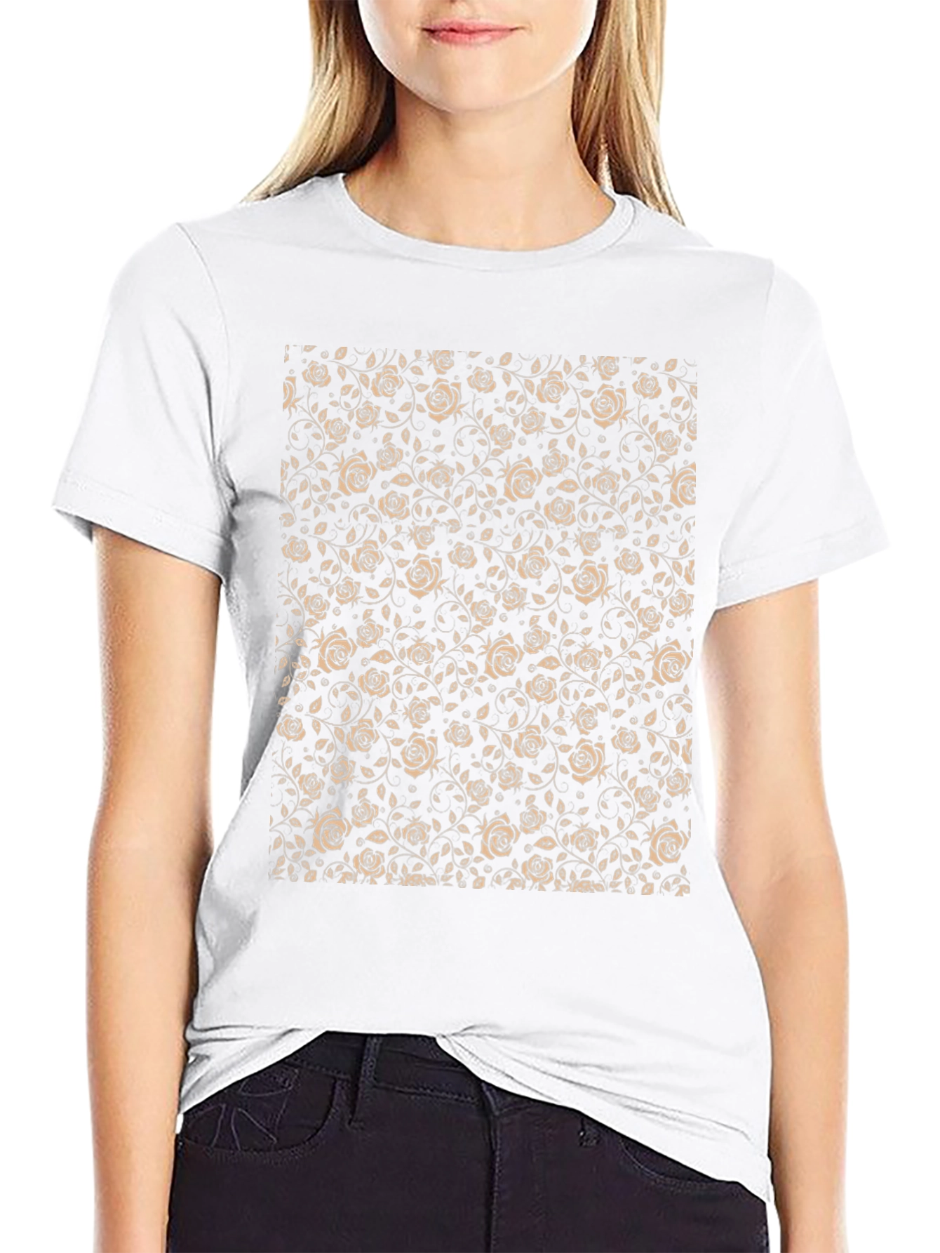 Floral Rose Print Black T-Shirt