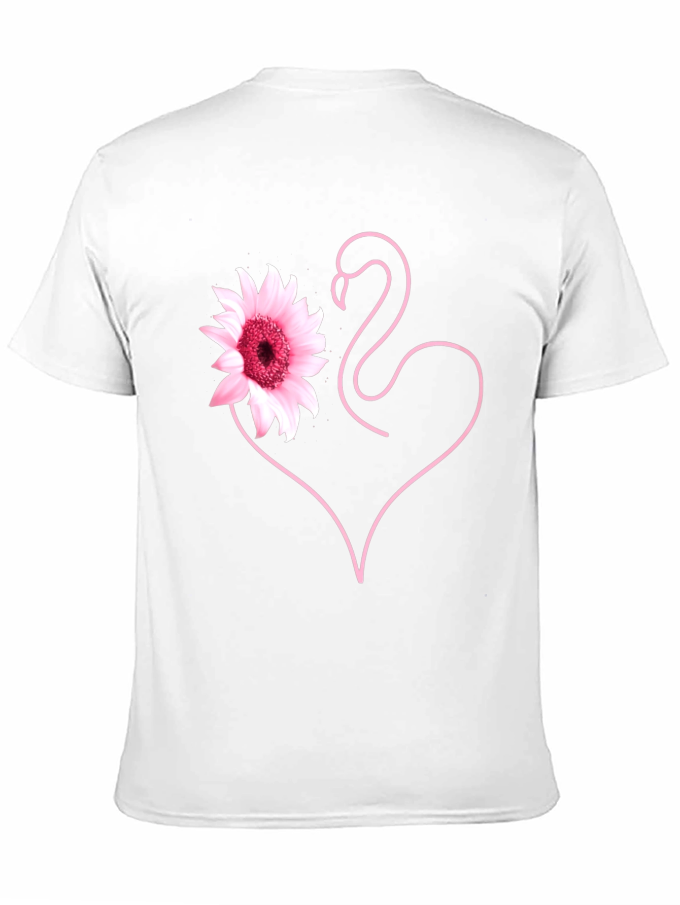Pink Flamingo Flower Heart Black T-Shirt