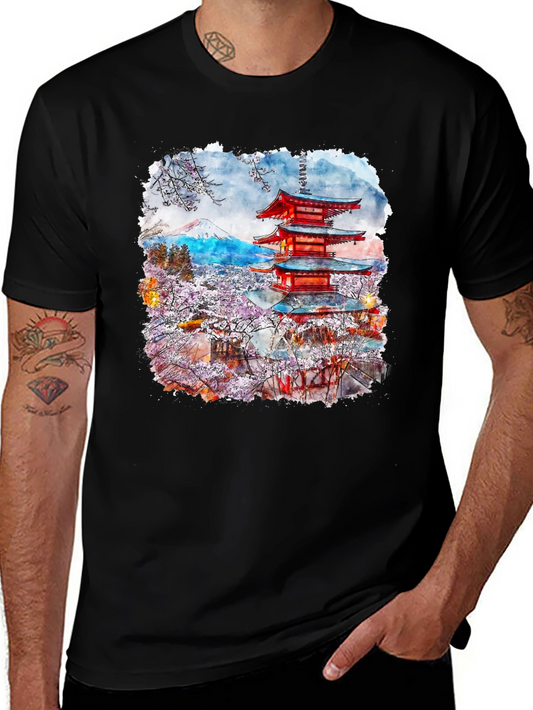 Japanese Pagoda Watercolor Graphic Tee