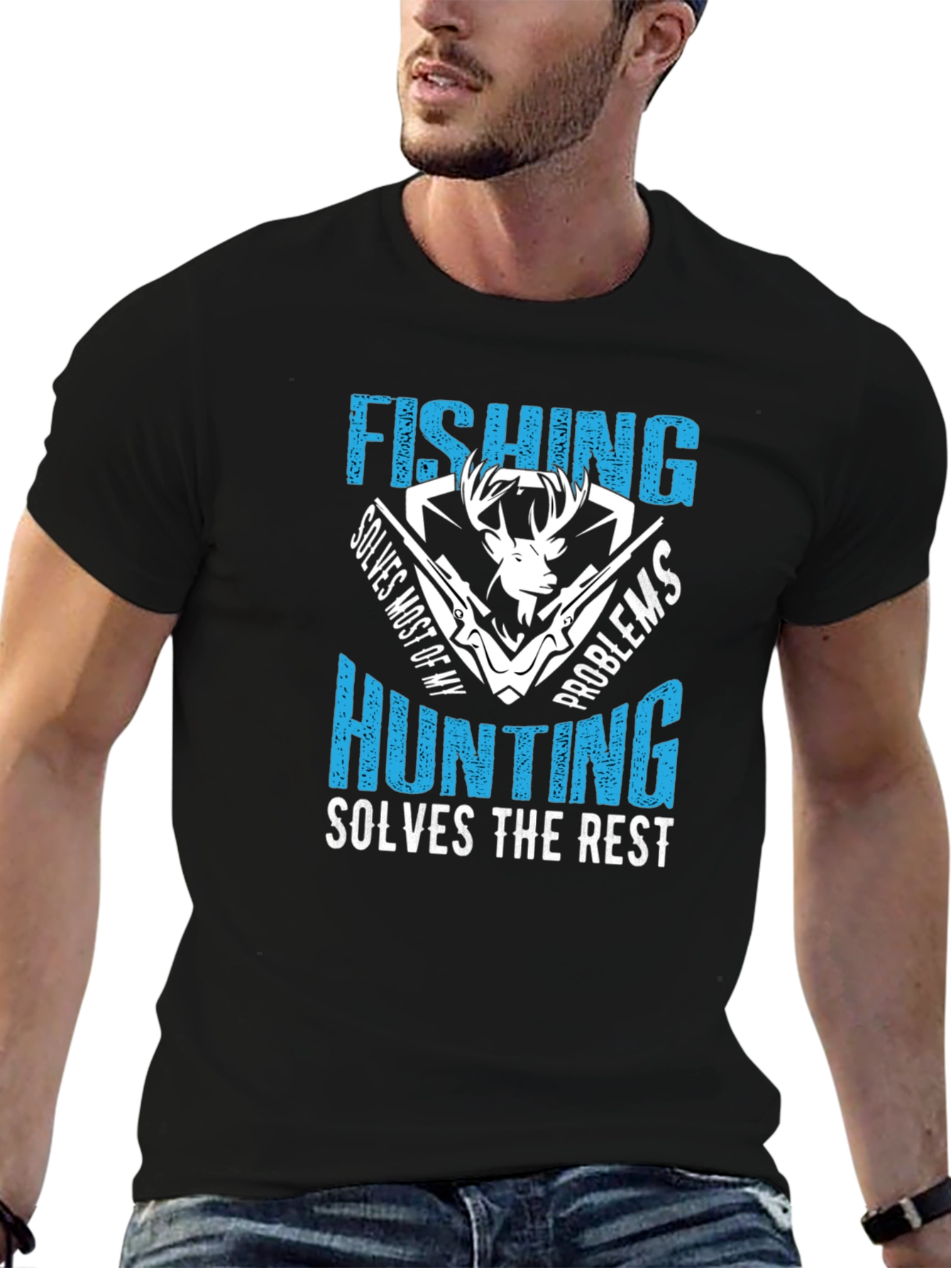 Fishing Hunting Solves Problems Graphic T-Shirt