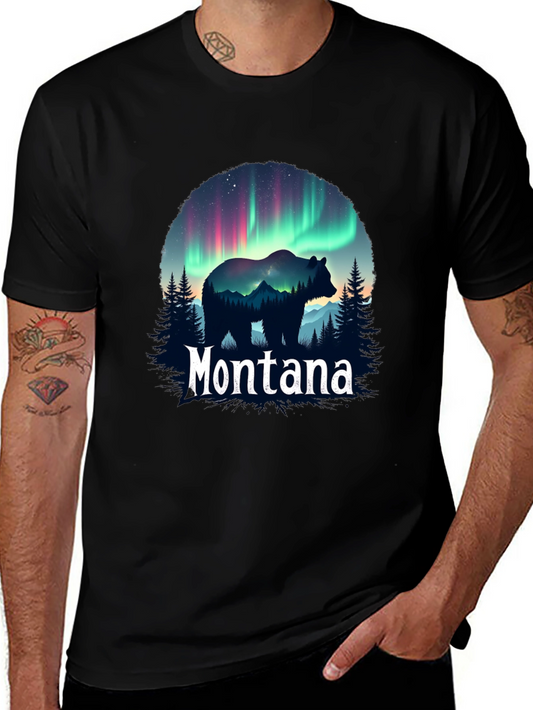 Montana Bear Aurora Borealis Graphic T-Shirt