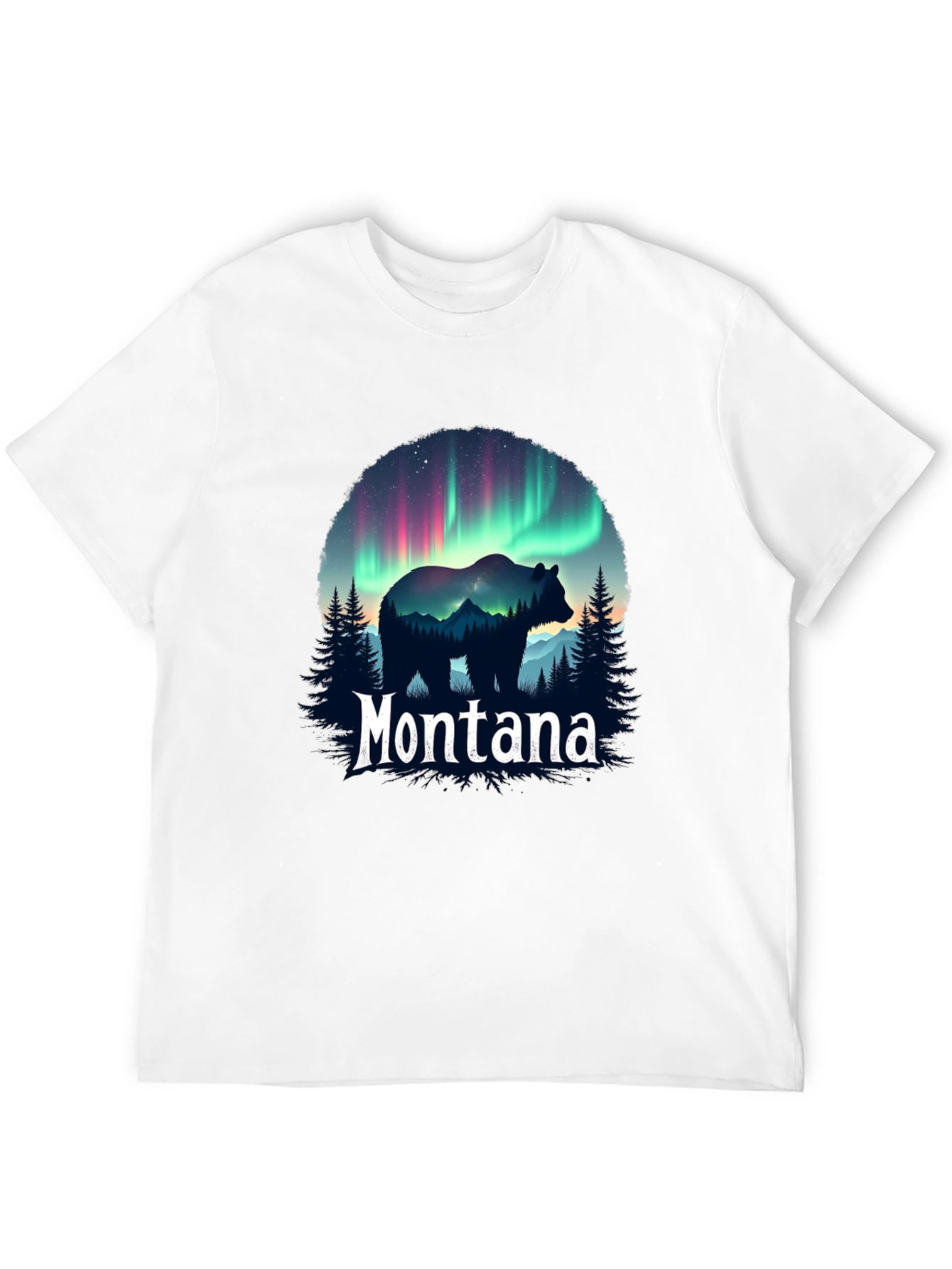Montana Bear Aurora Borealis Graphic T-Shirt