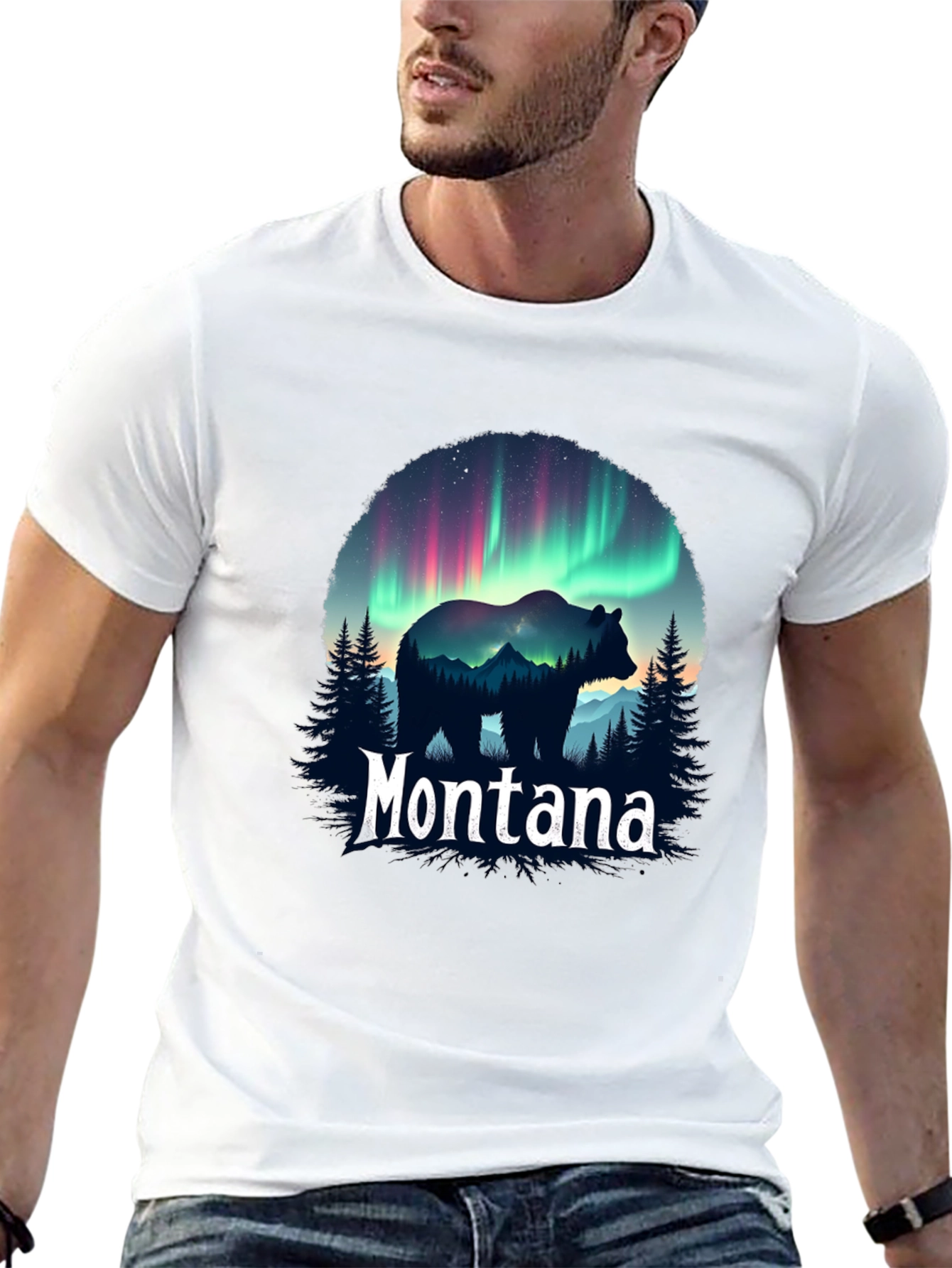 Montana Bear Aurora Borealis Graphic T-Shirt