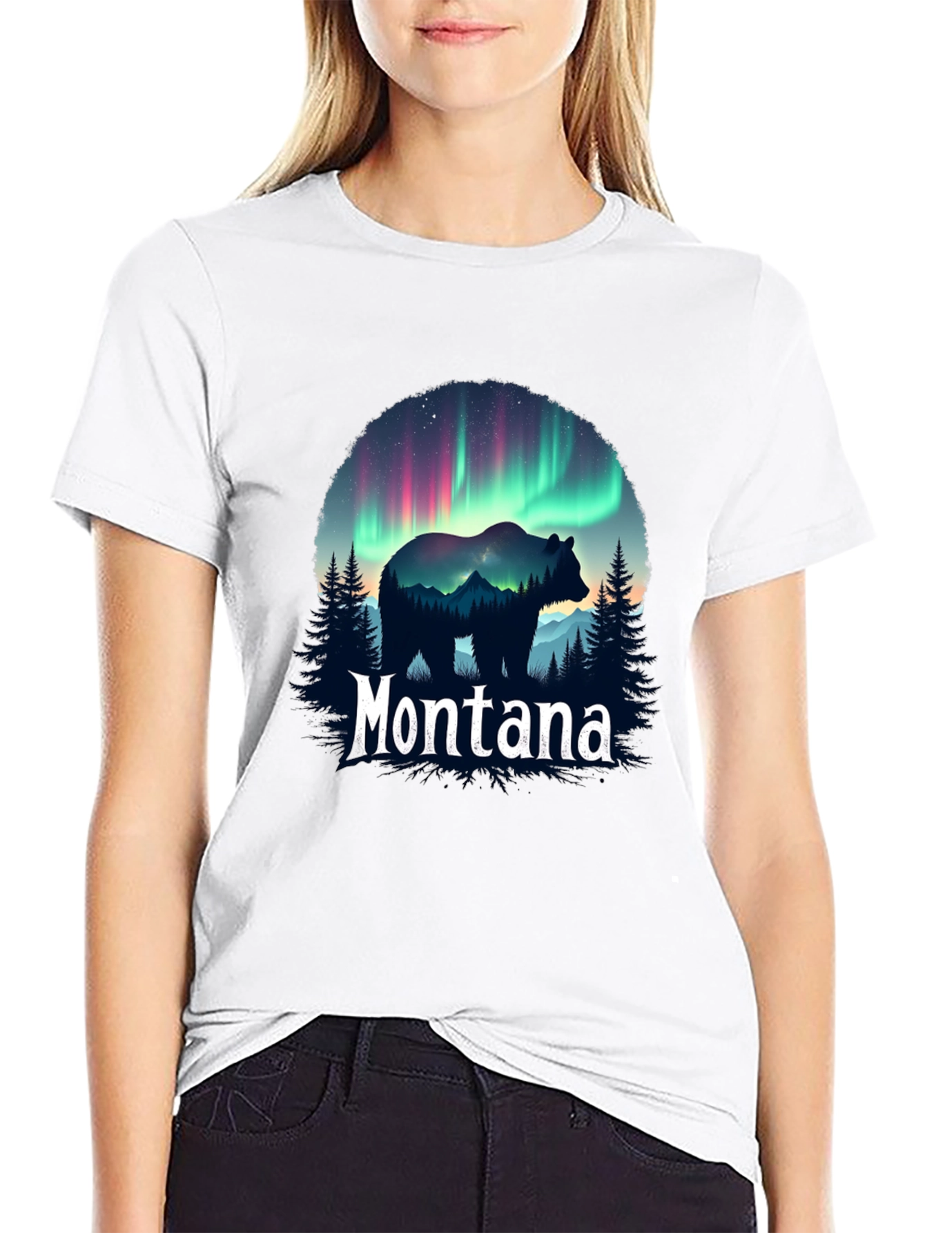 Montana Bear Aurora Borealis Graphic T-Shirt