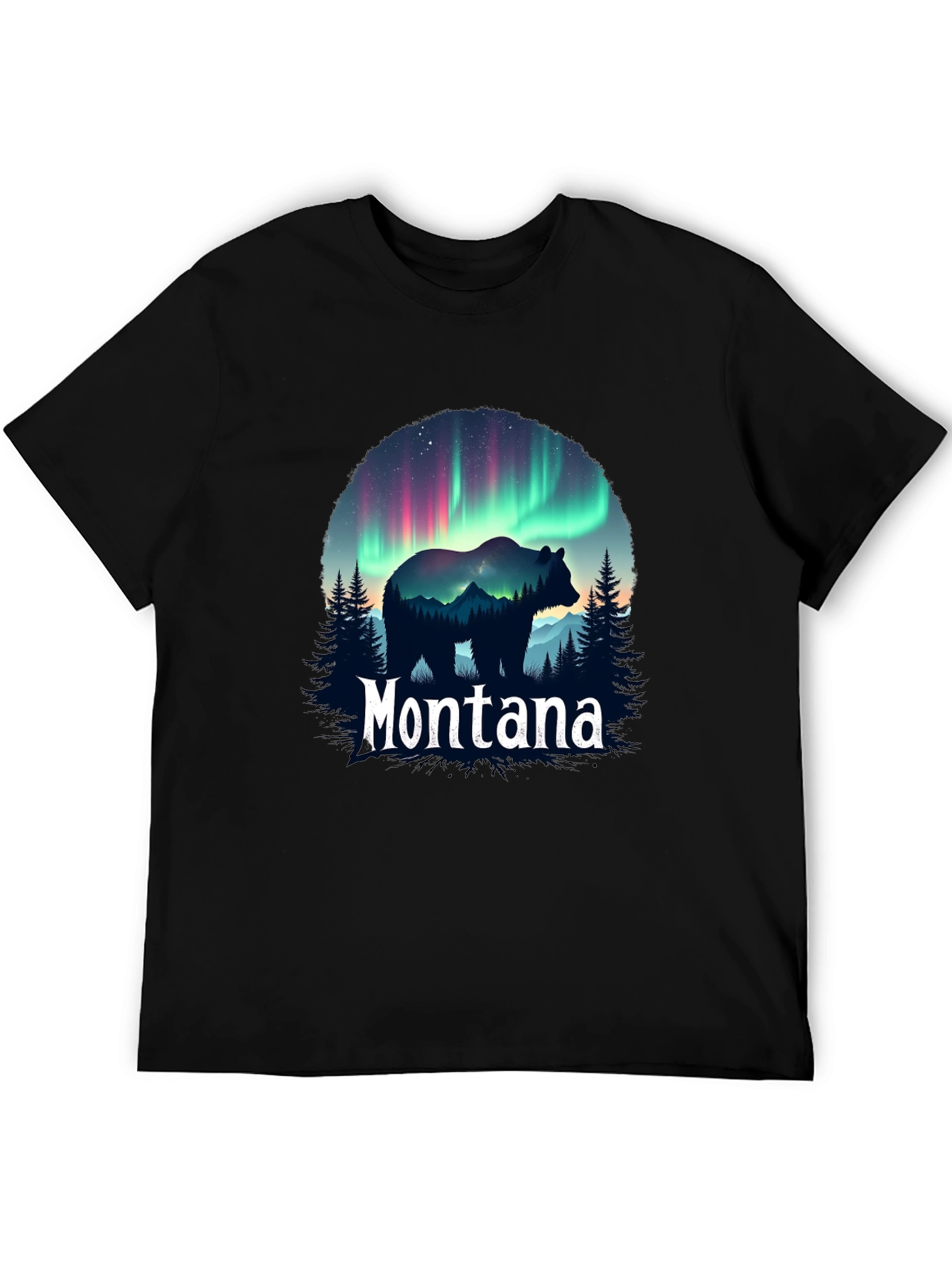 Montana Bear Aurora Borealis Graphic T-Shirt