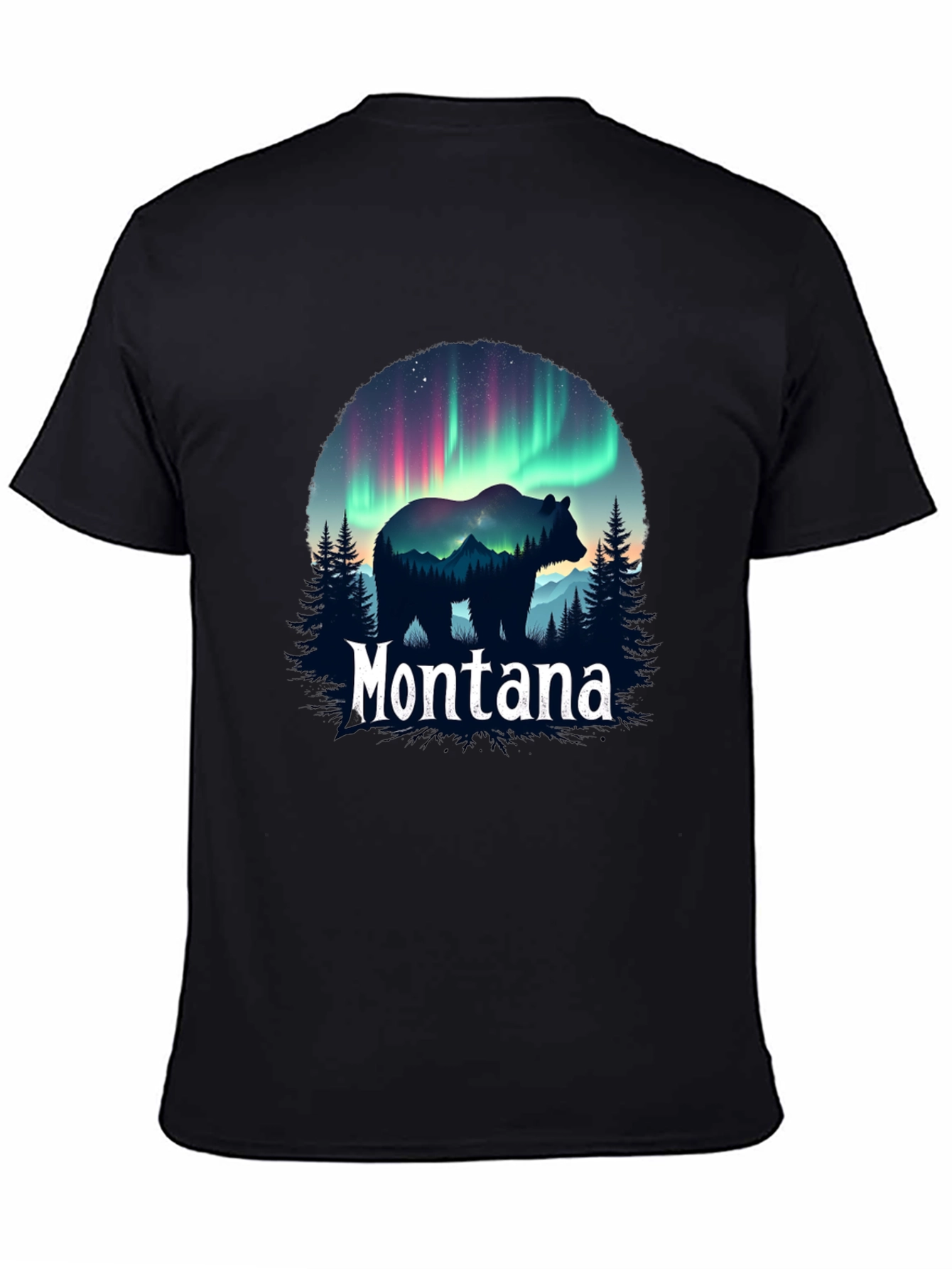 Montana Bear Aurora Borealis Graphic T-Shirt