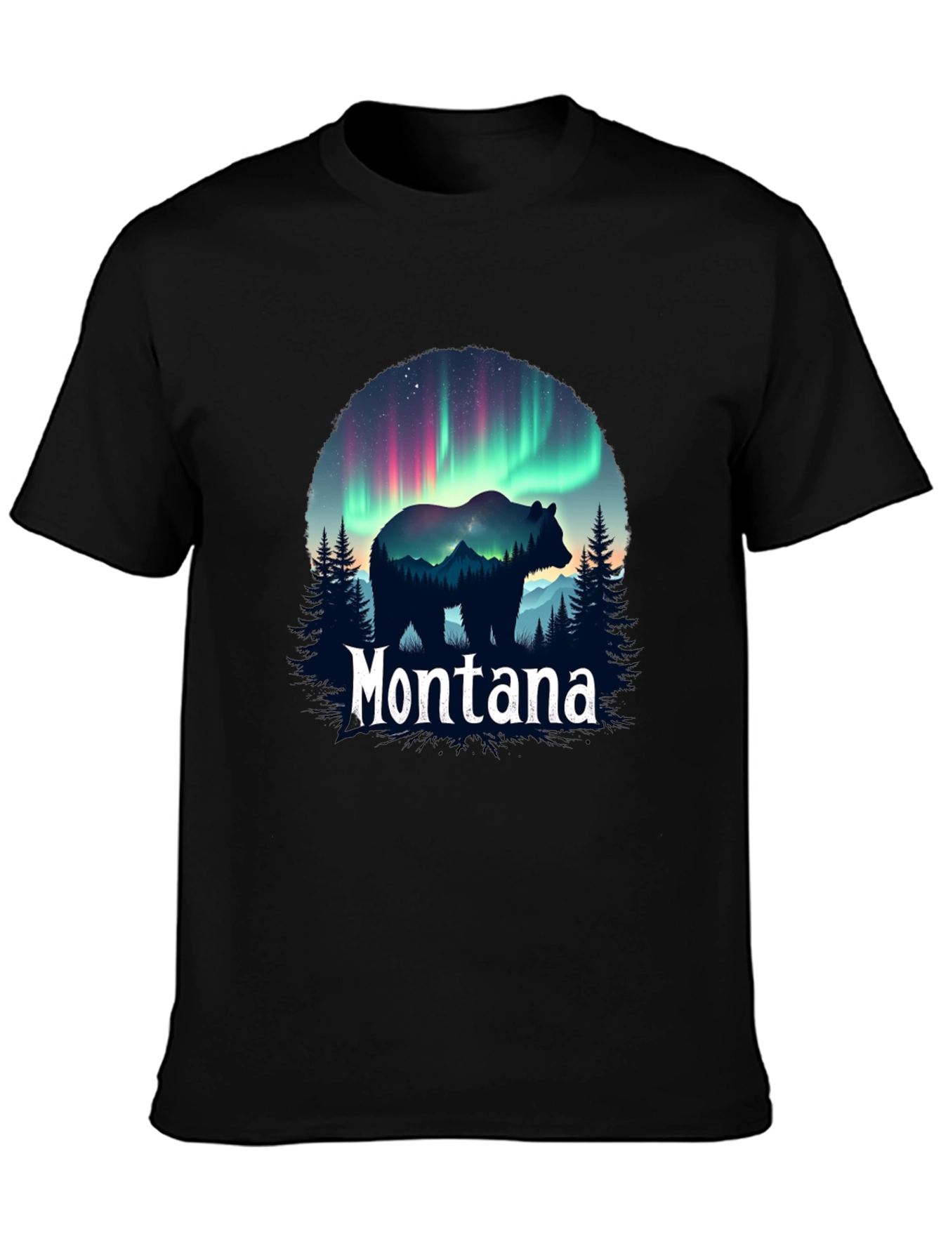 Montana Bear Aurora Borealis Graphic T-Shirt