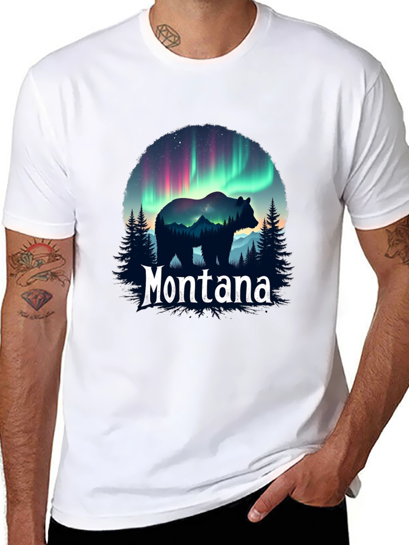 Montana Bear Aurora Borealis Graphic T-Shirt