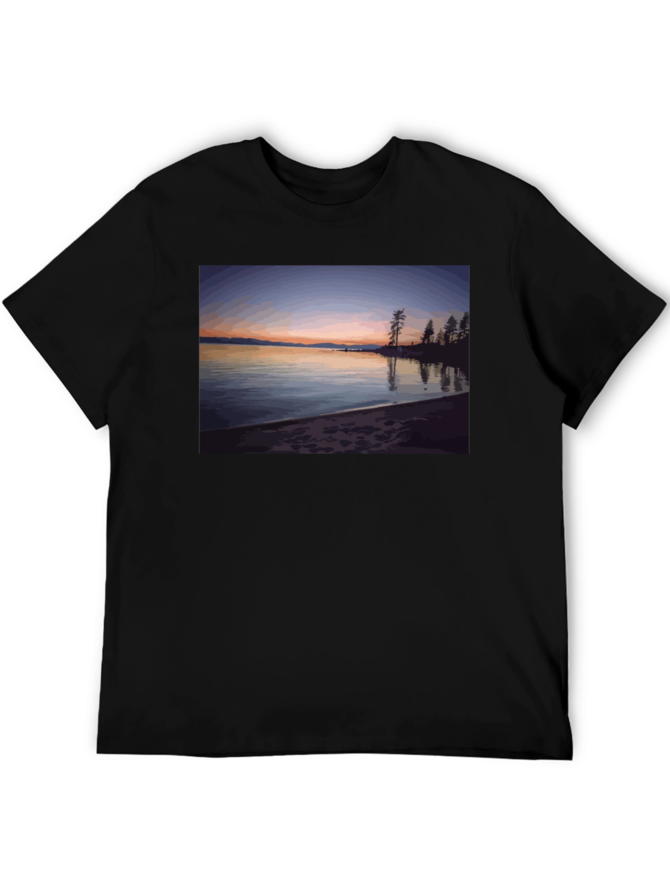 Scenic Lake Sunset Graphic Tee - Black