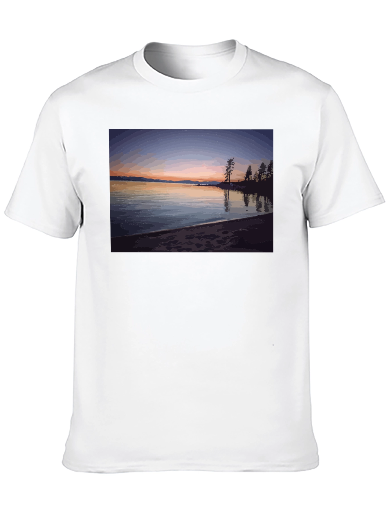 Scenic Lake Sunset Graphic Tee - Black
