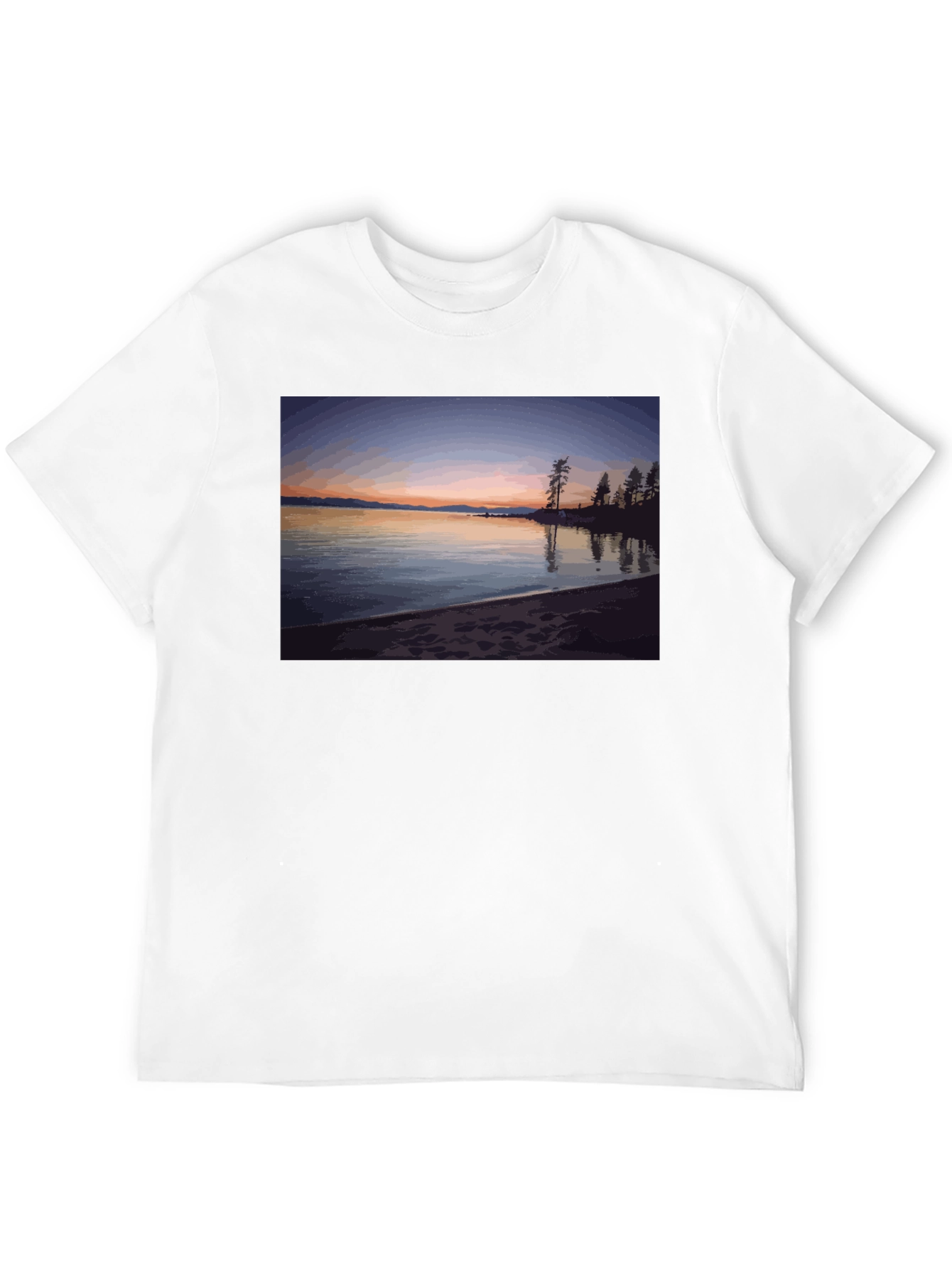 Scenic Lake Sunset Graphic Tee - Black