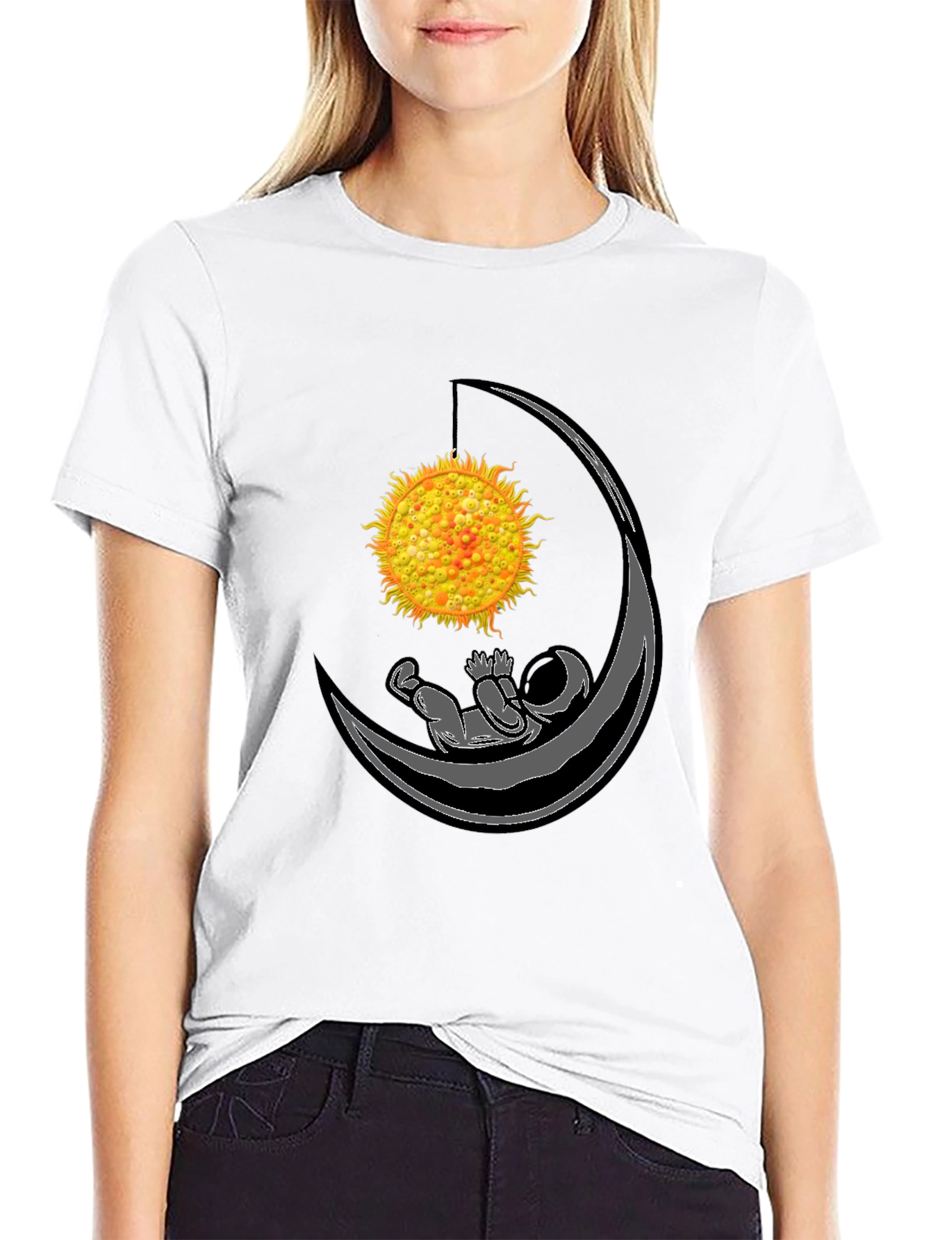 Astronaut Moon Hammock Black T-Shirt