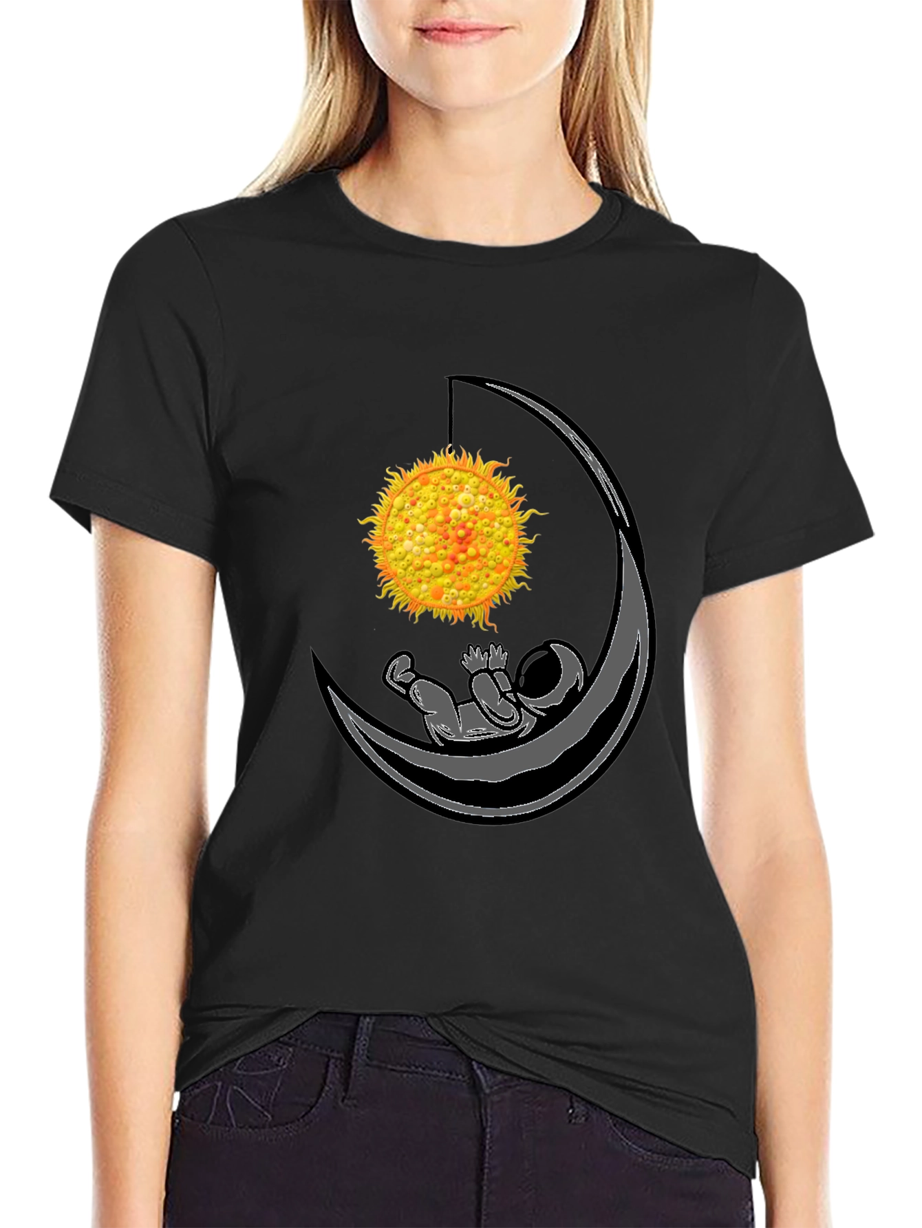 Astronaut Moon Hammock Black T-Shirt