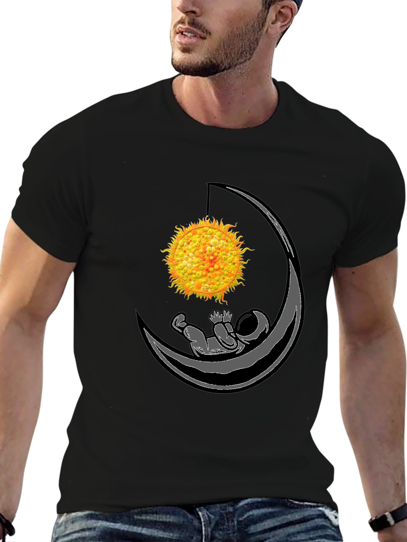 Astronaut Moon Hammock Black T-Shirt