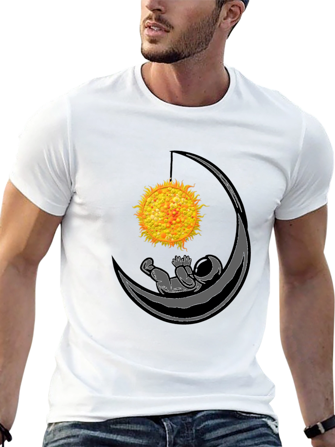 Astronaut Moon Hammock Black T-Shirt
