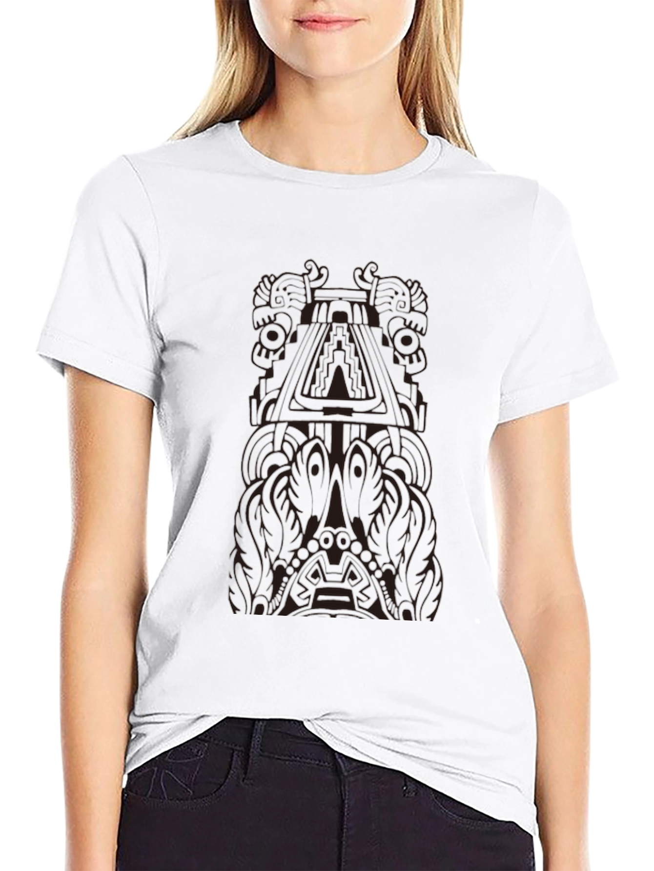 Aztec Temple Graphic Tee - Black Cotton T-Shirt