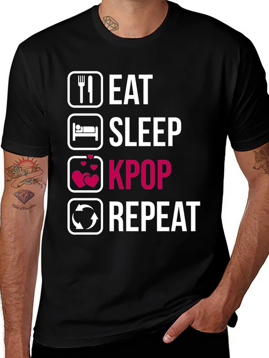 Eat Sleep Kpop Repeat Black T-Shirt