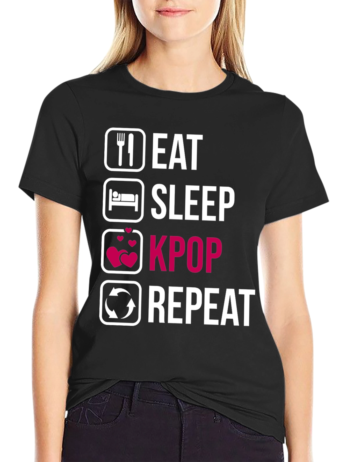 Eat Sleep Kpop Repeat Black T-Shirt