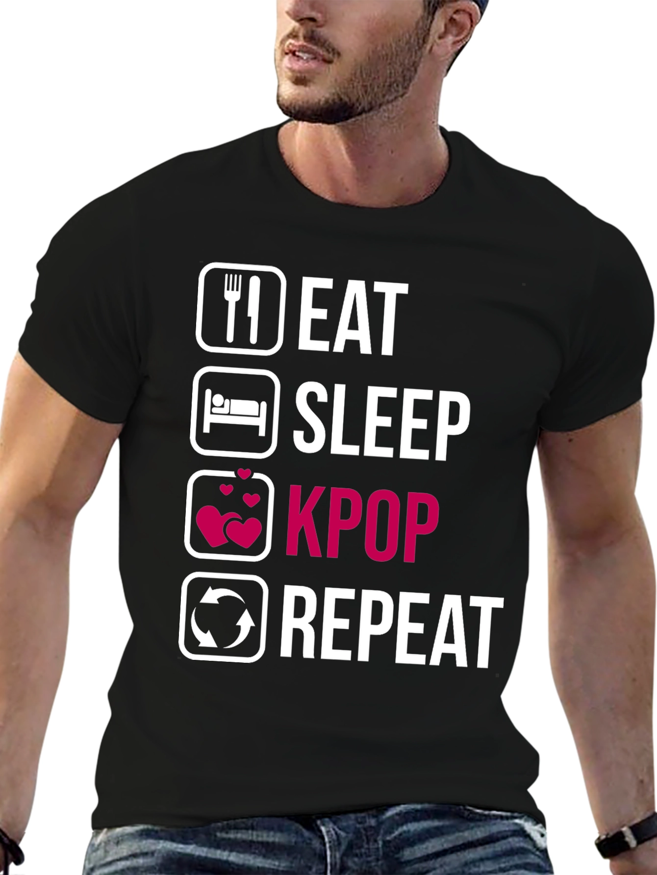 Eat Sleep Kpop Repeat Black T-Shirt