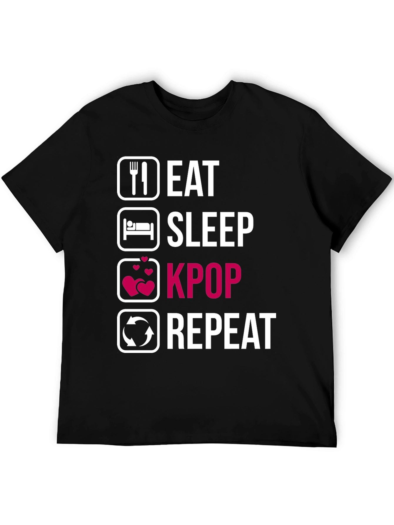 Eat Sleep Kpop Repeat Black T-Shirt
