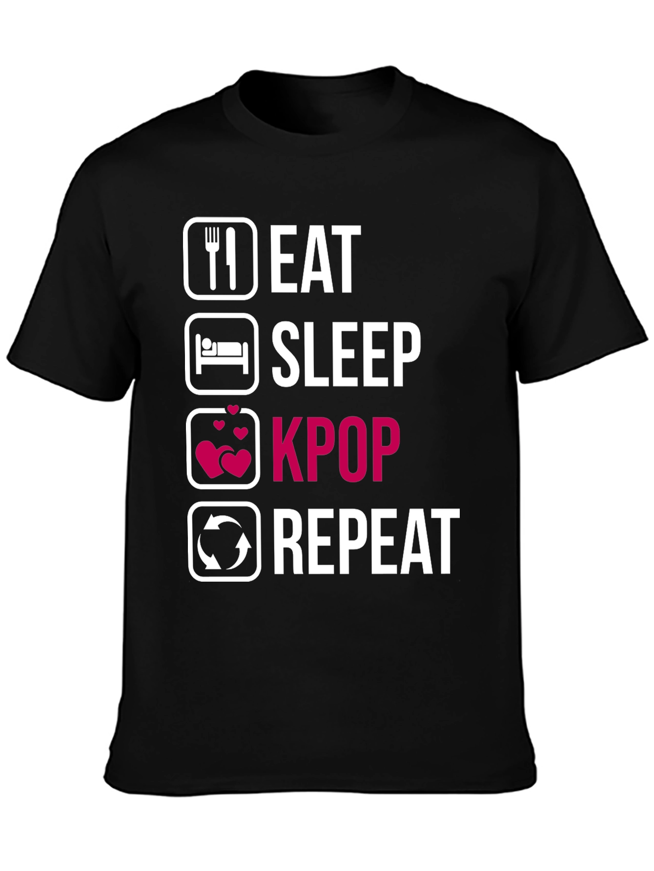 Eat Sleep Kpop Repeat Black T-Shirt