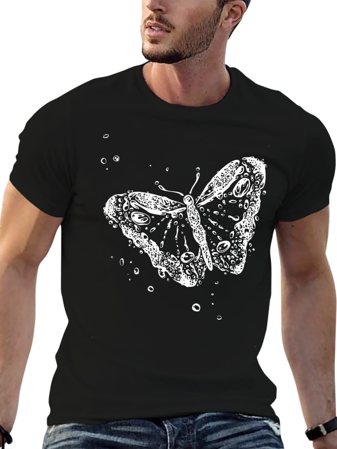Butterfly Bubble Graphic Black T-Shirt