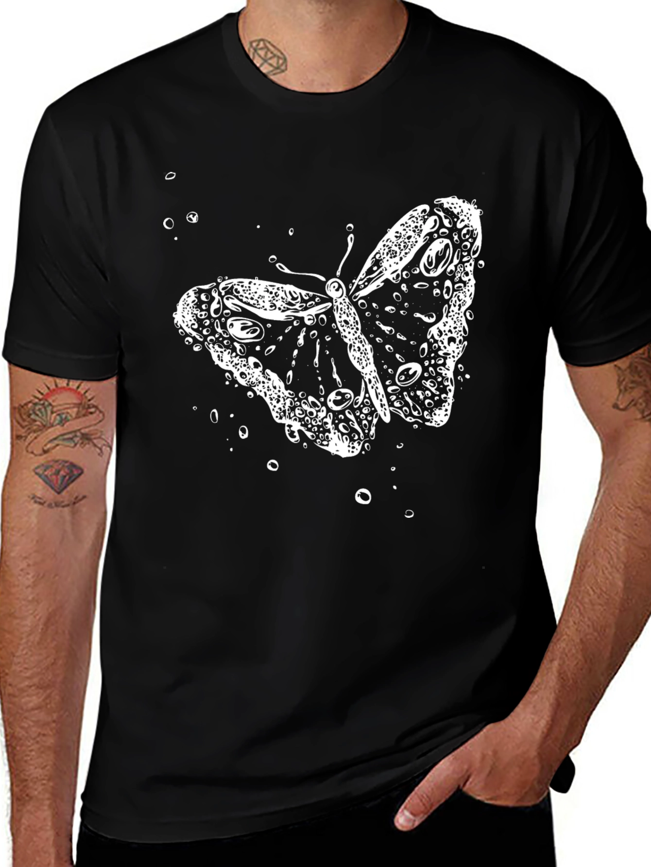 Butterfly Bubble Graphic Black T-Shirt