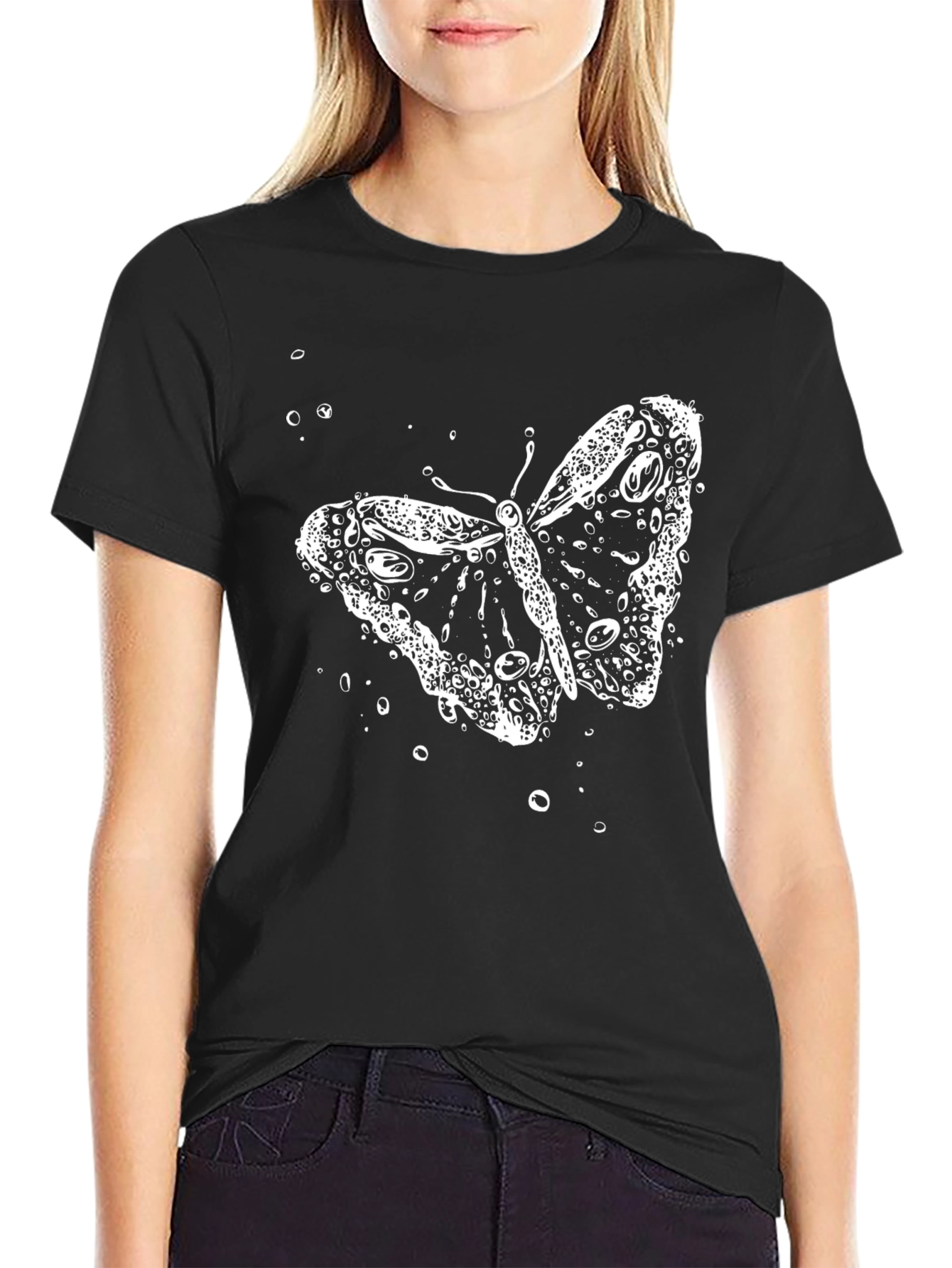 Butterfly Bubble Graphic Black T-Shirt