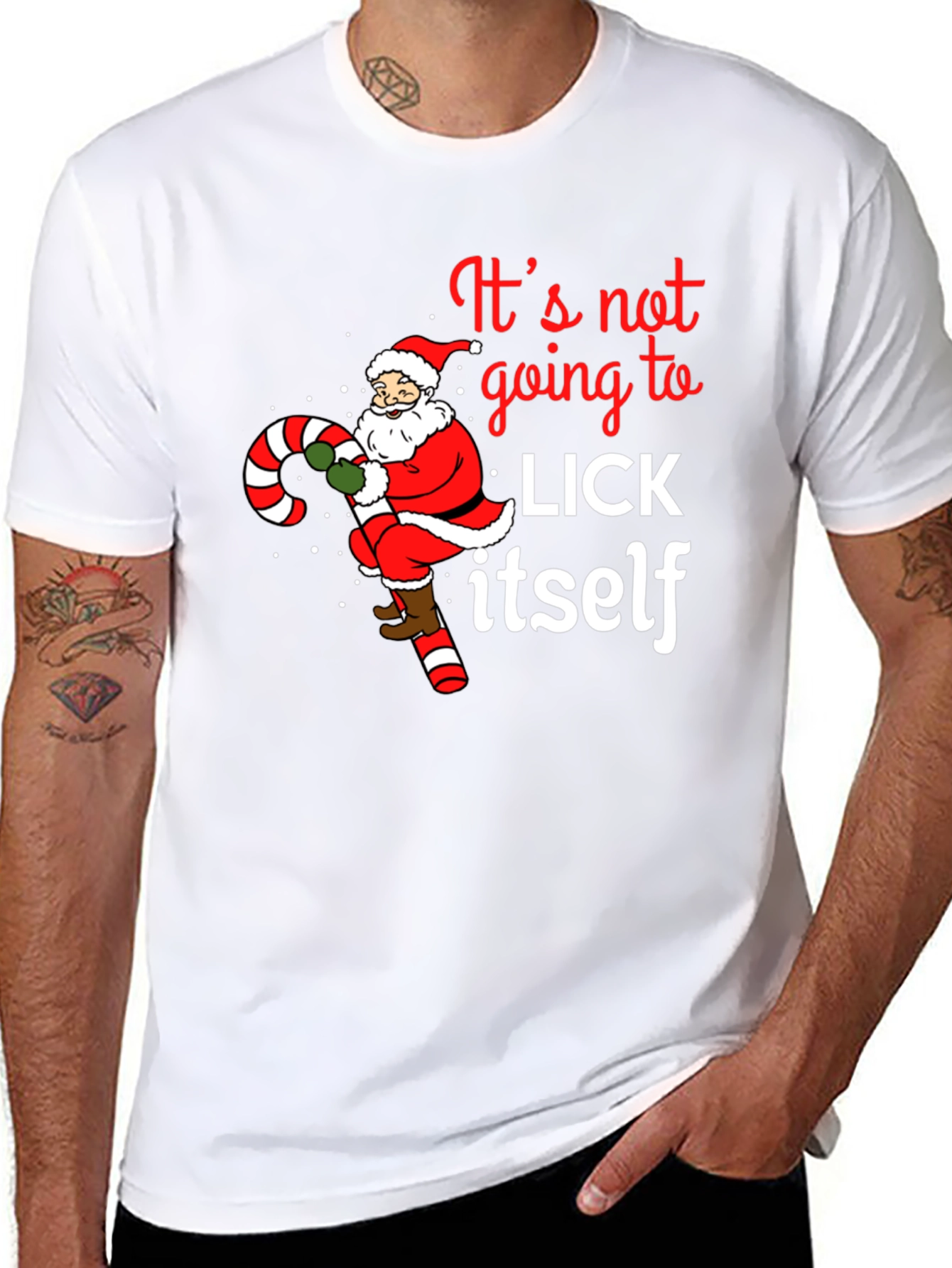 Funny Christmas Santa Candy Cane T-Shirt