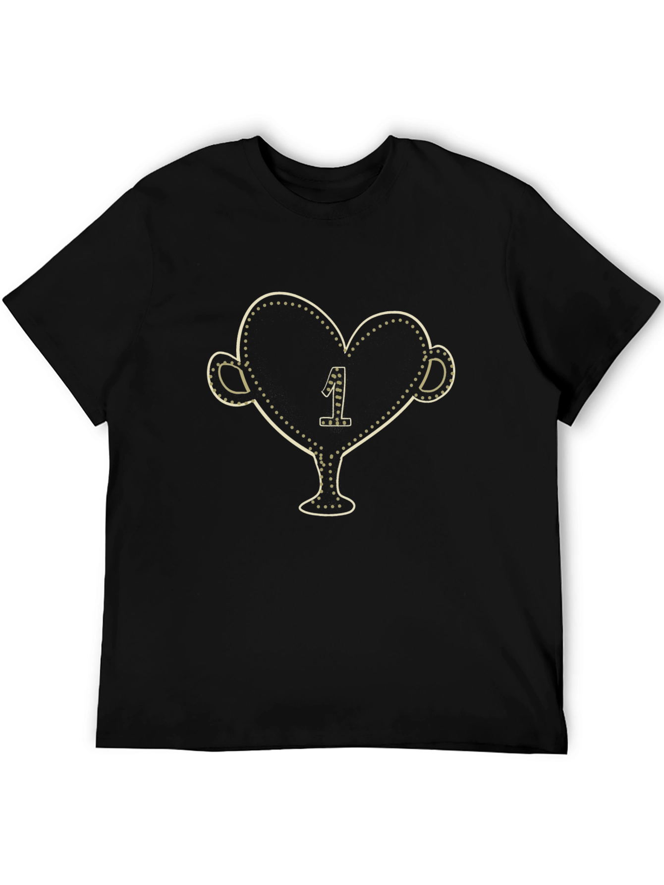 Black T-Shirt with Heart-Shaped Trophy Print
