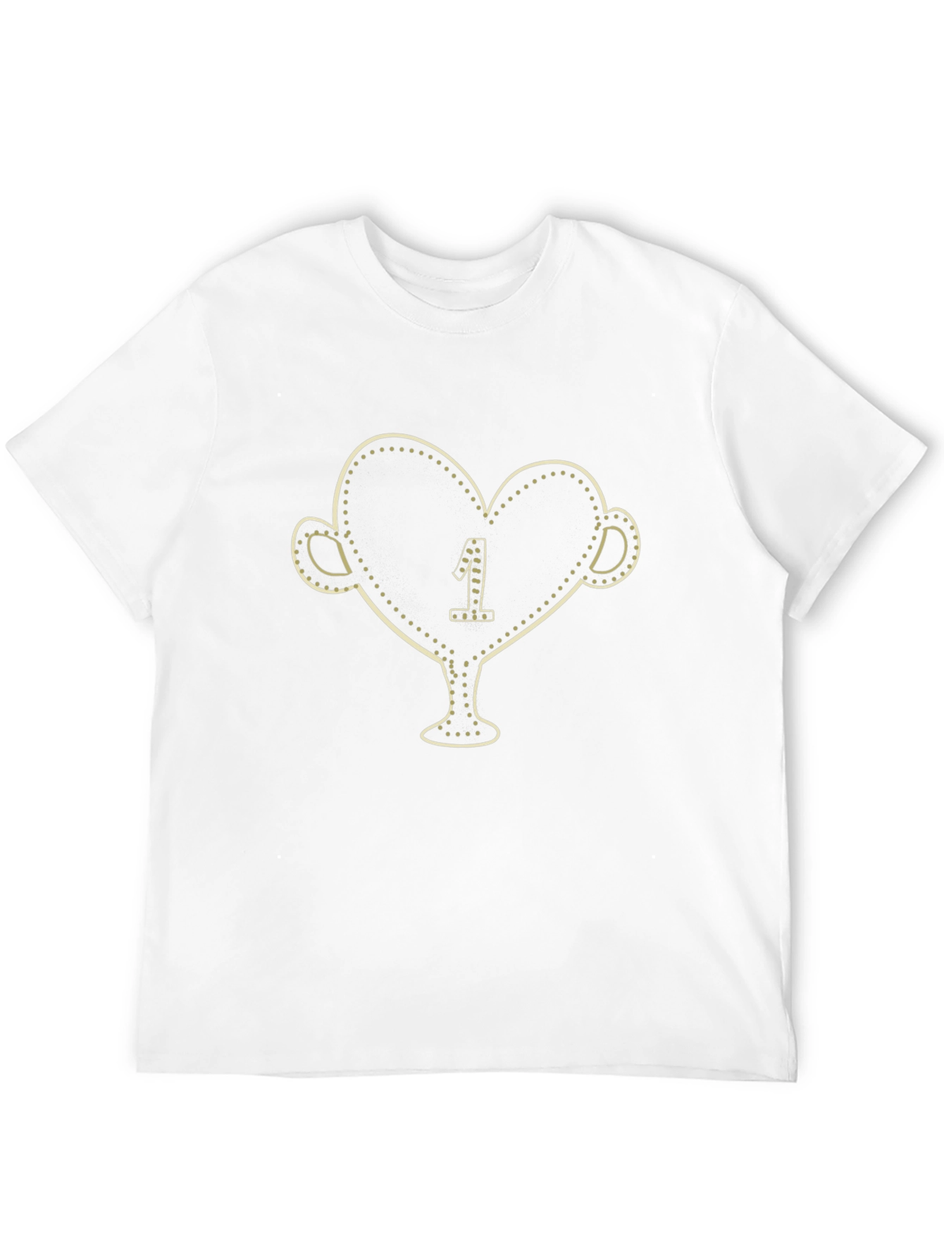 Black T-Shirt with Heart-Shaped Trophy Print