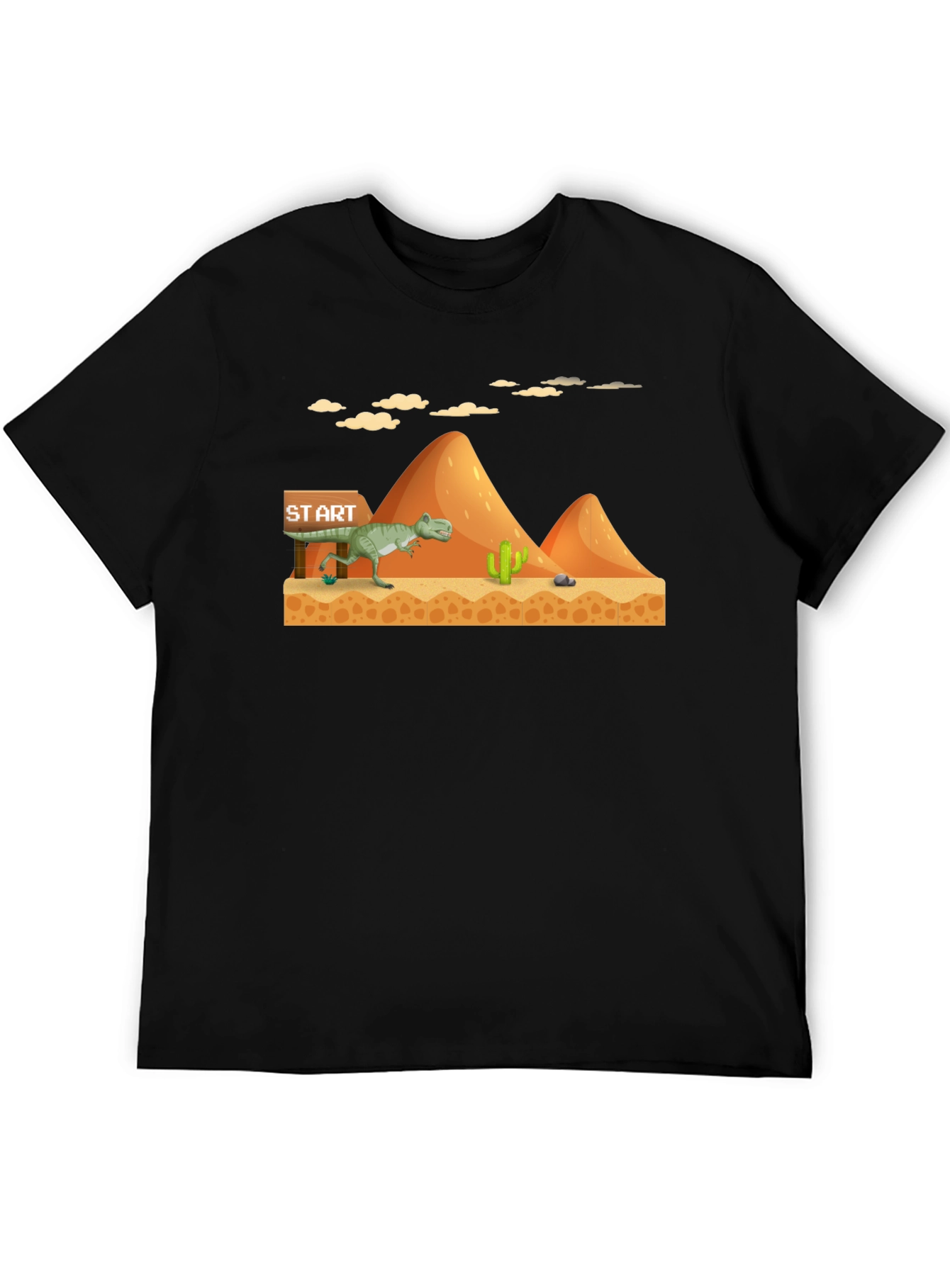 Dino Run Black T-Shirt - Retro Gaming