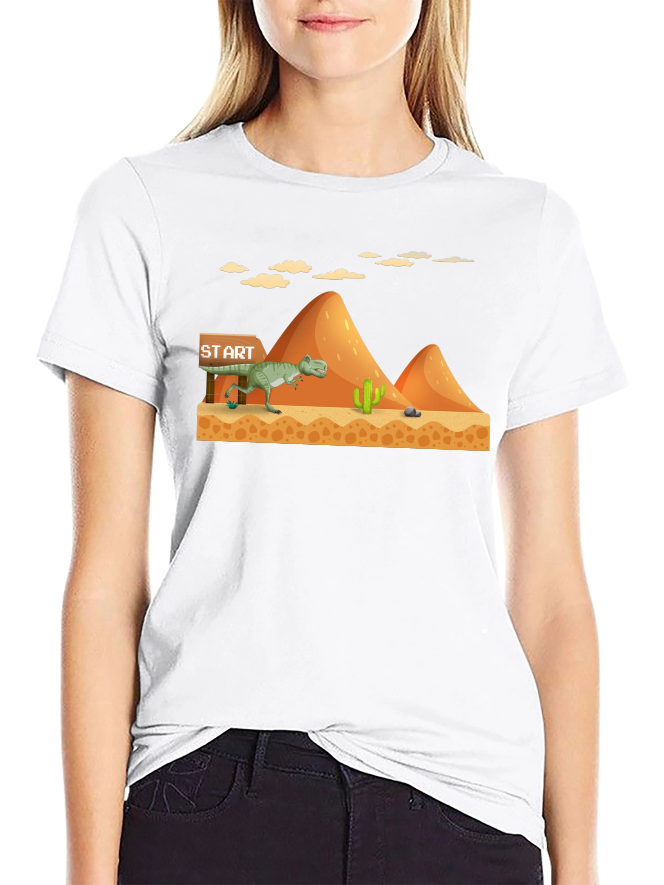 Dino Run Black T-Shirt - Retro Gaming