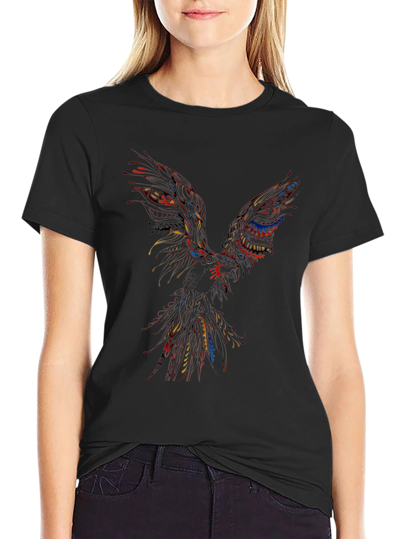 Abstract Phoenix Graphic Black T-Shirt