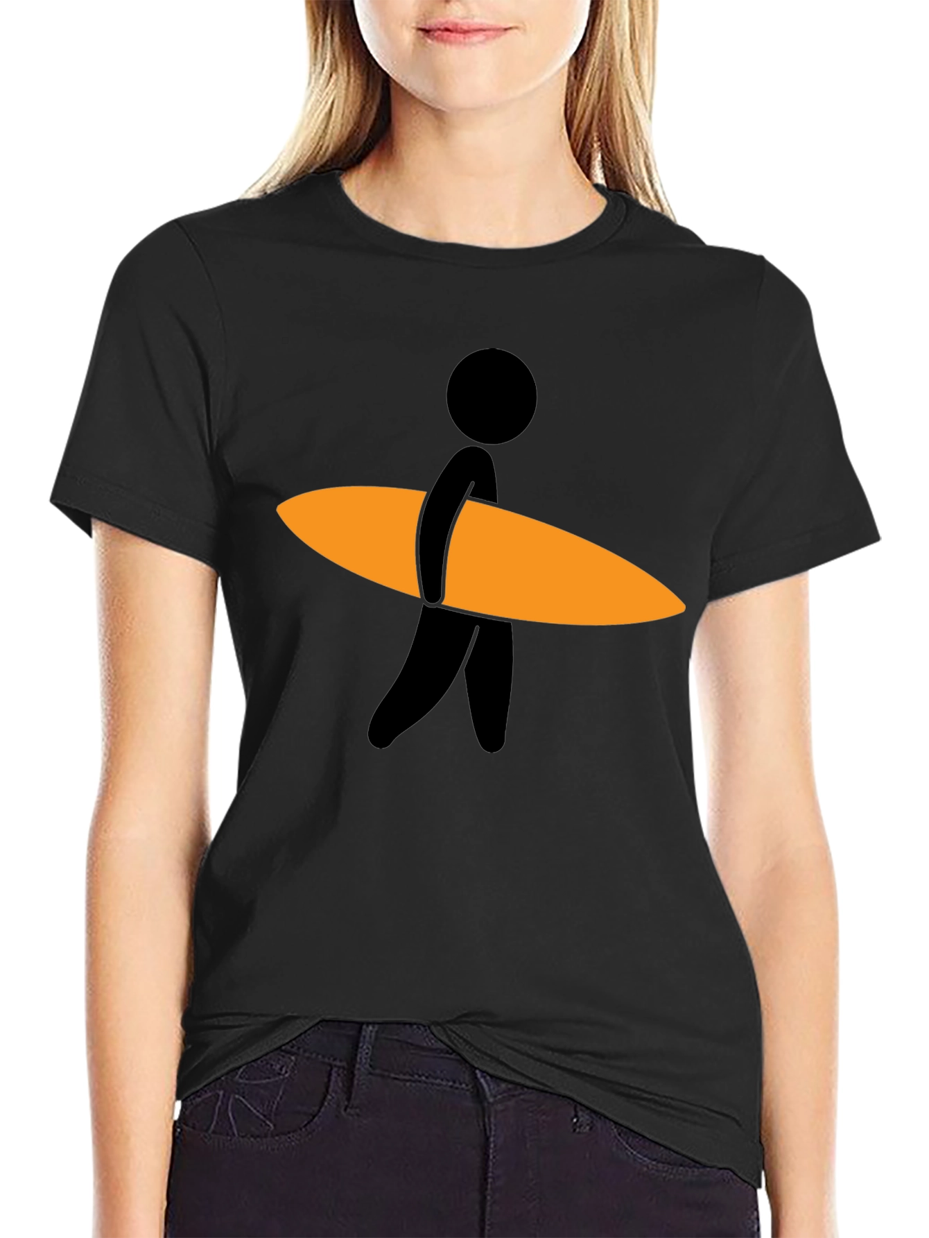 Surfer Dude Graphic Tee - Black Cotton Blend T-Shirt