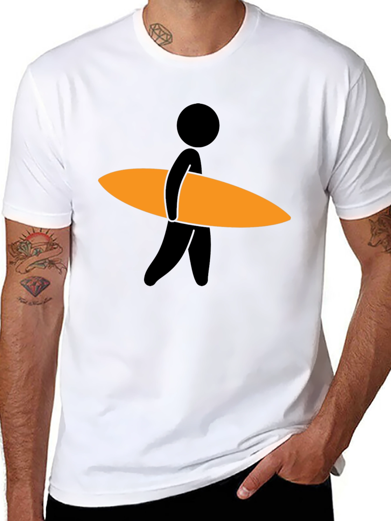 Surfer Dude Graphic Tee - Black Cotton Blend T-Shirt