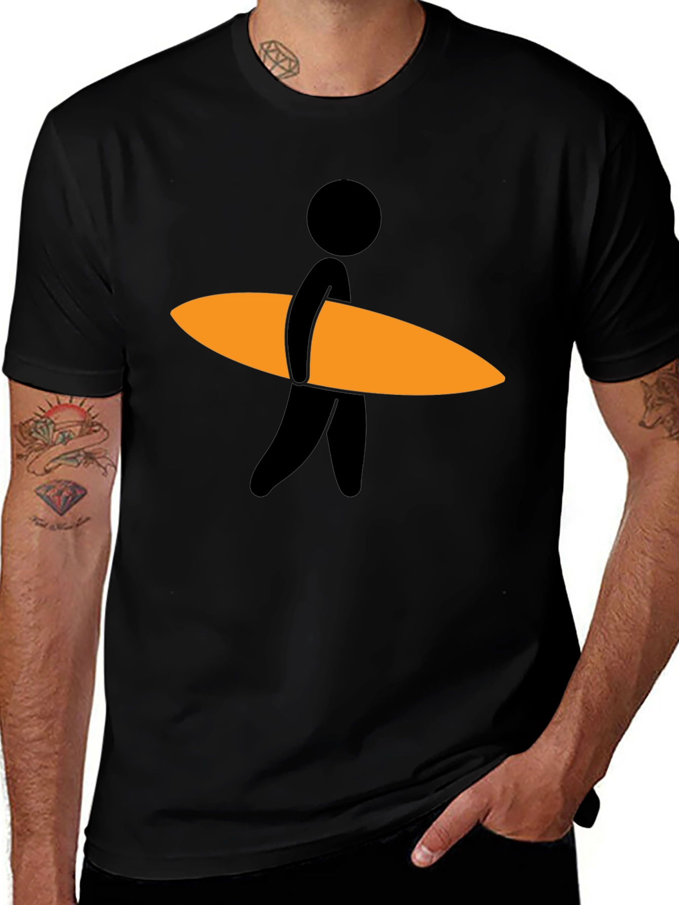 Surfer Dude Graphic Tee - Black Cotton Blend T-Shirt