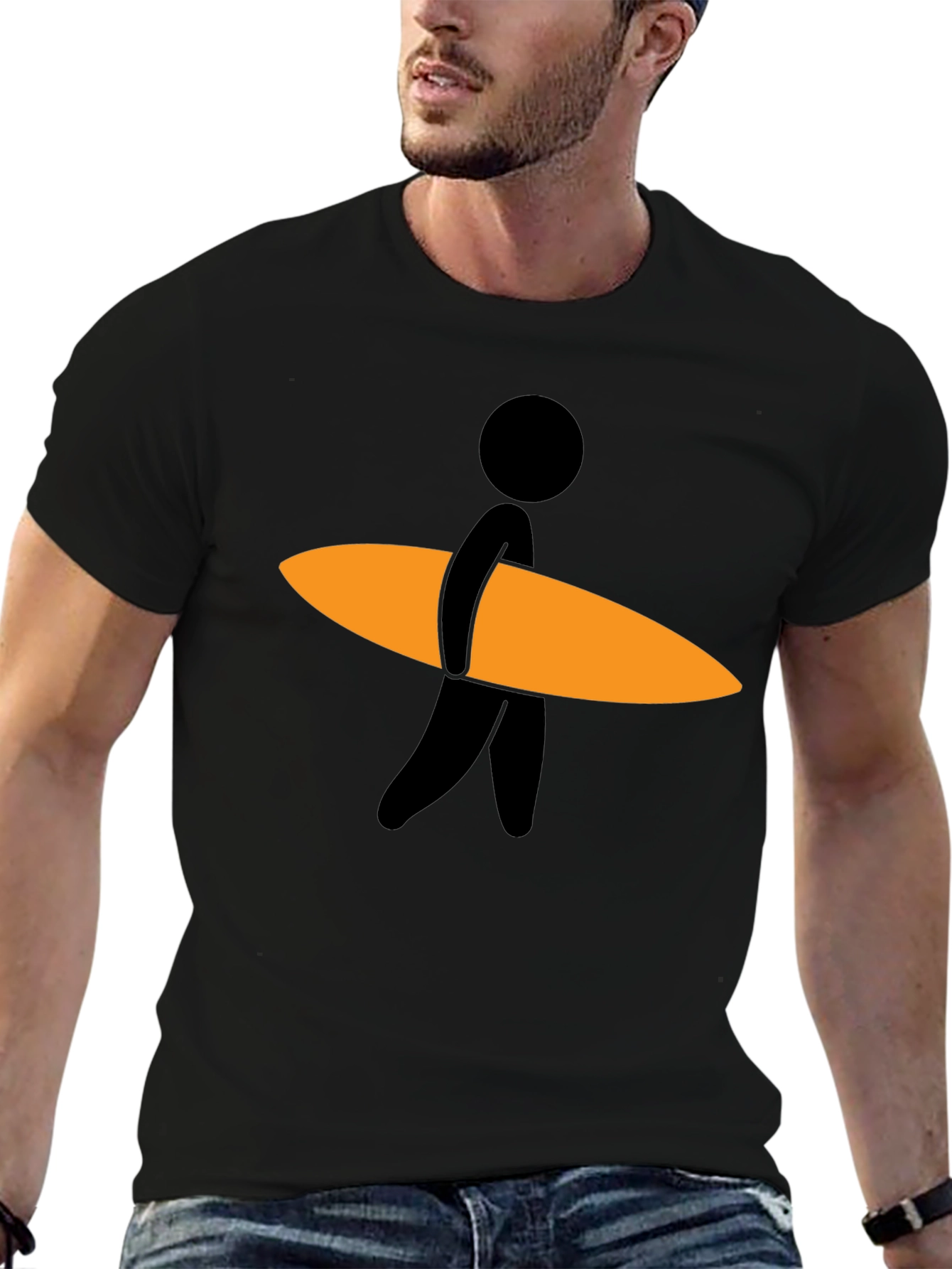 Surfer Dude Graphic Tee - Black Cotton Blend T-Shirt