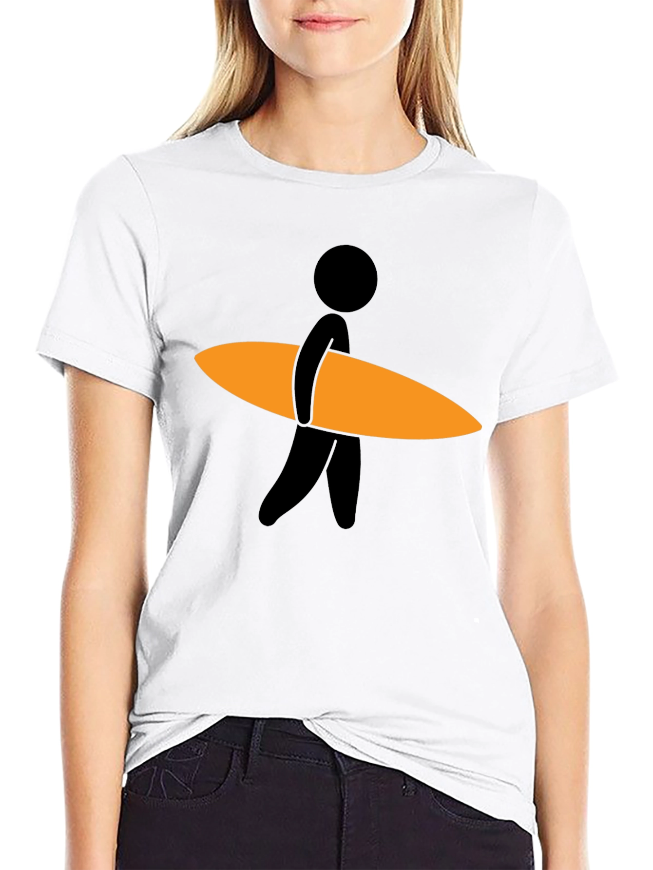 Surfer Dude Graphic Tee - Black Cotton Blend T-Shirt